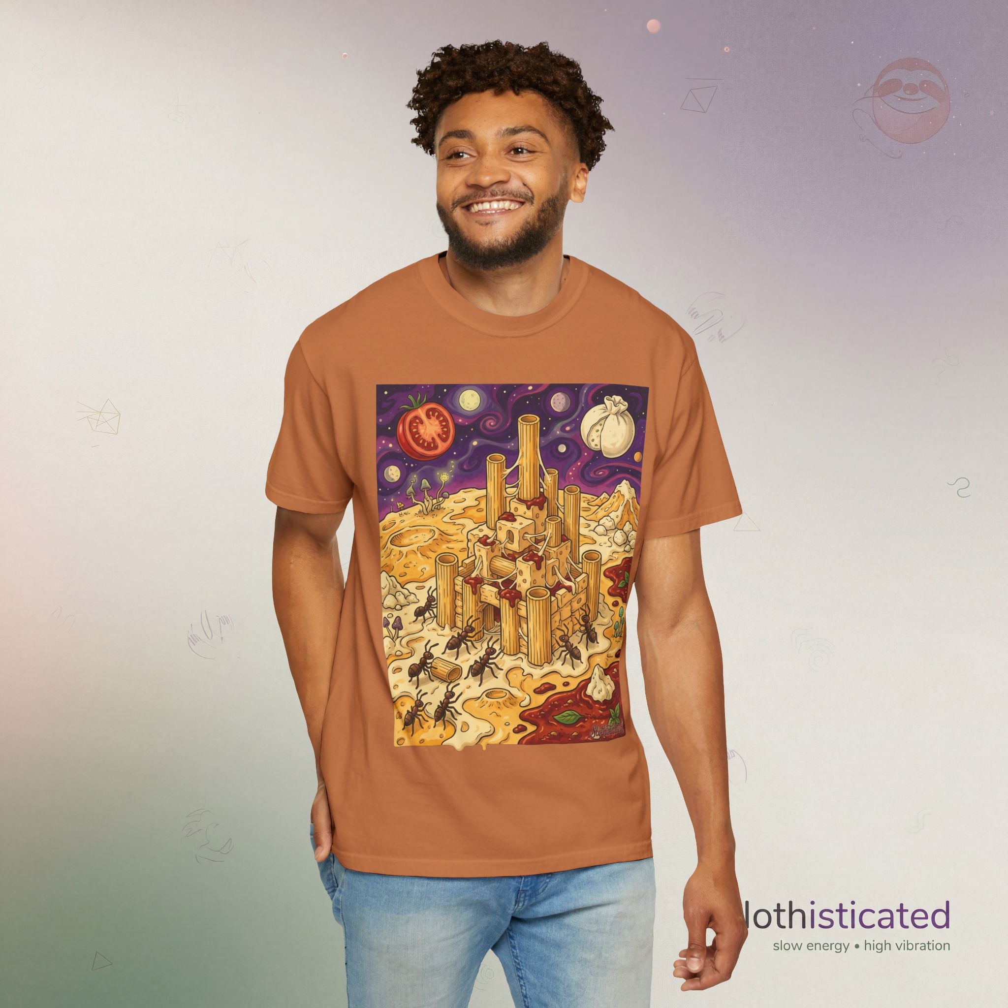 The Pasta Citadel — Funny Pasta Castle Tee · Surreal Foodie Art