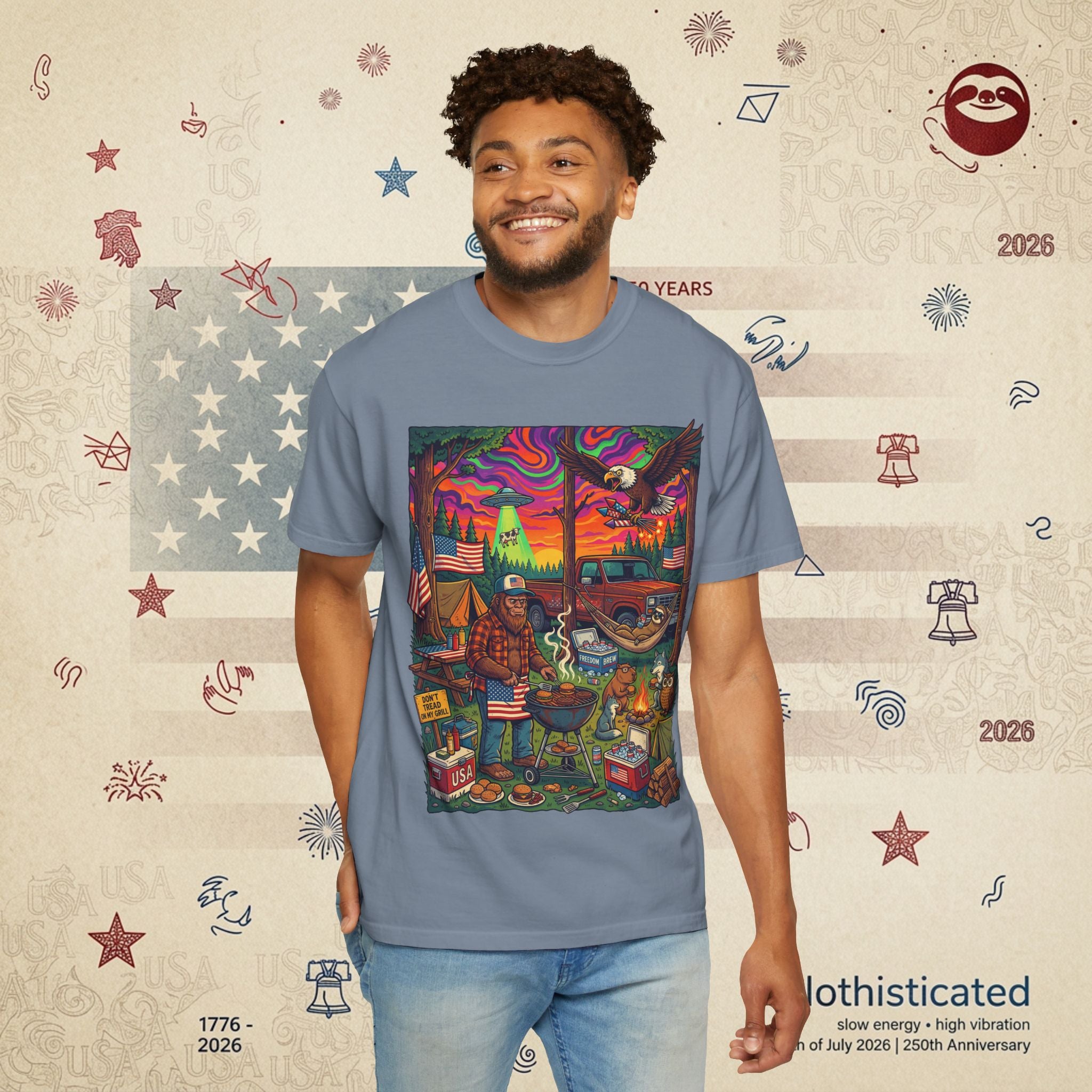 The Long Weekend — Sloth Campfire Americana T-Shirt
