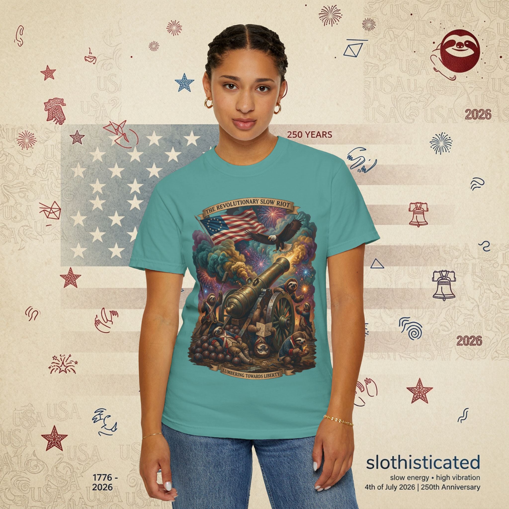 The Slow Riot — Patriotic Revolutionary Cannon 1776–2026 T-Shirt