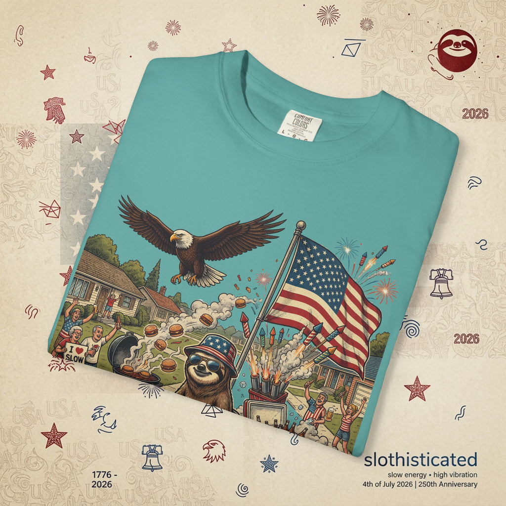 The Slow Ride — Sloth Riding Mower Americana T-Shirt