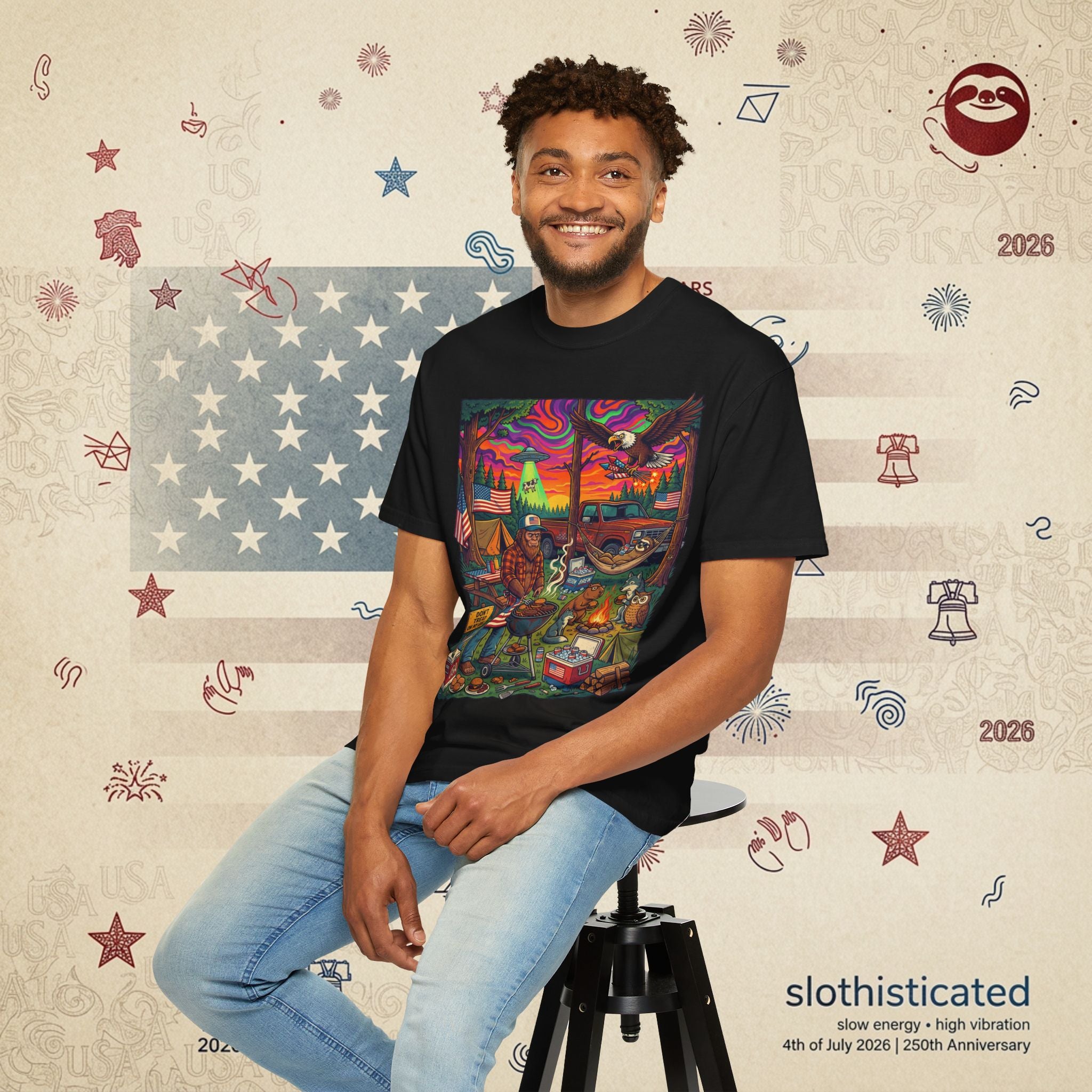 The Long Weekend — Sloth Campfire Americana T-Shirt