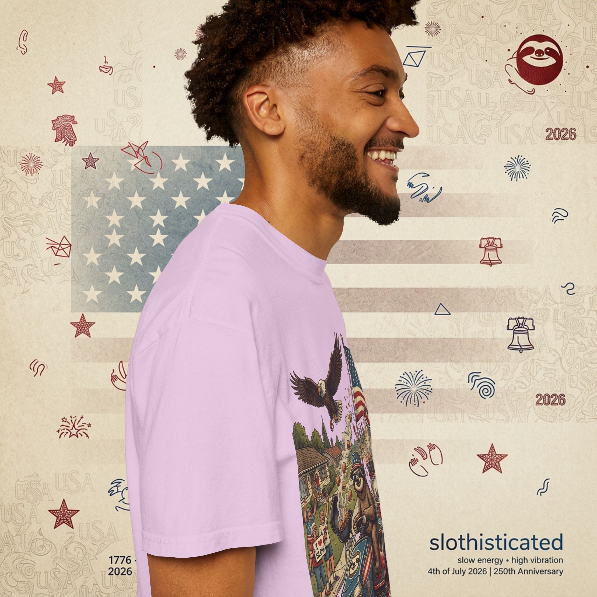 The Slow Ride — Sloth Riding Mower Americana T-Shirt