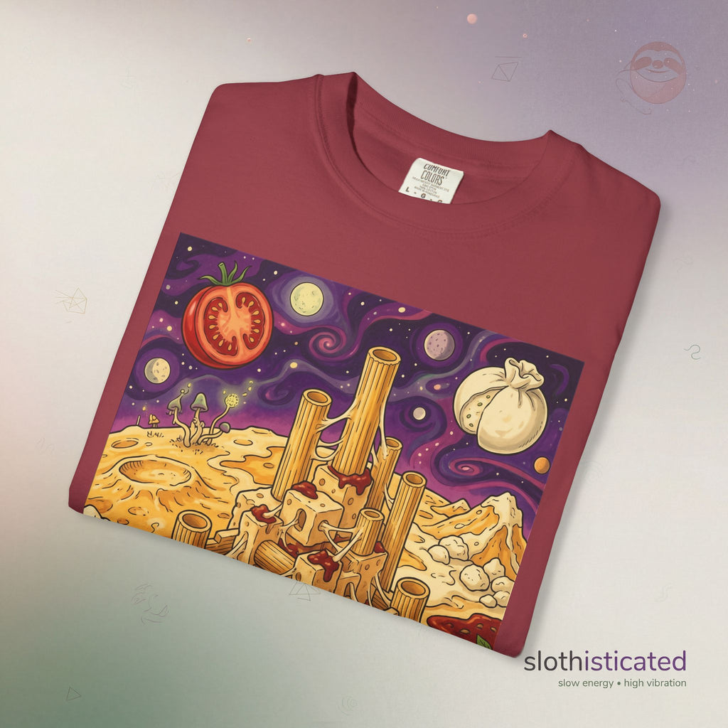 The Pasta Citadel — Funny Pasta Castle Tee · Surreal Foodie Art