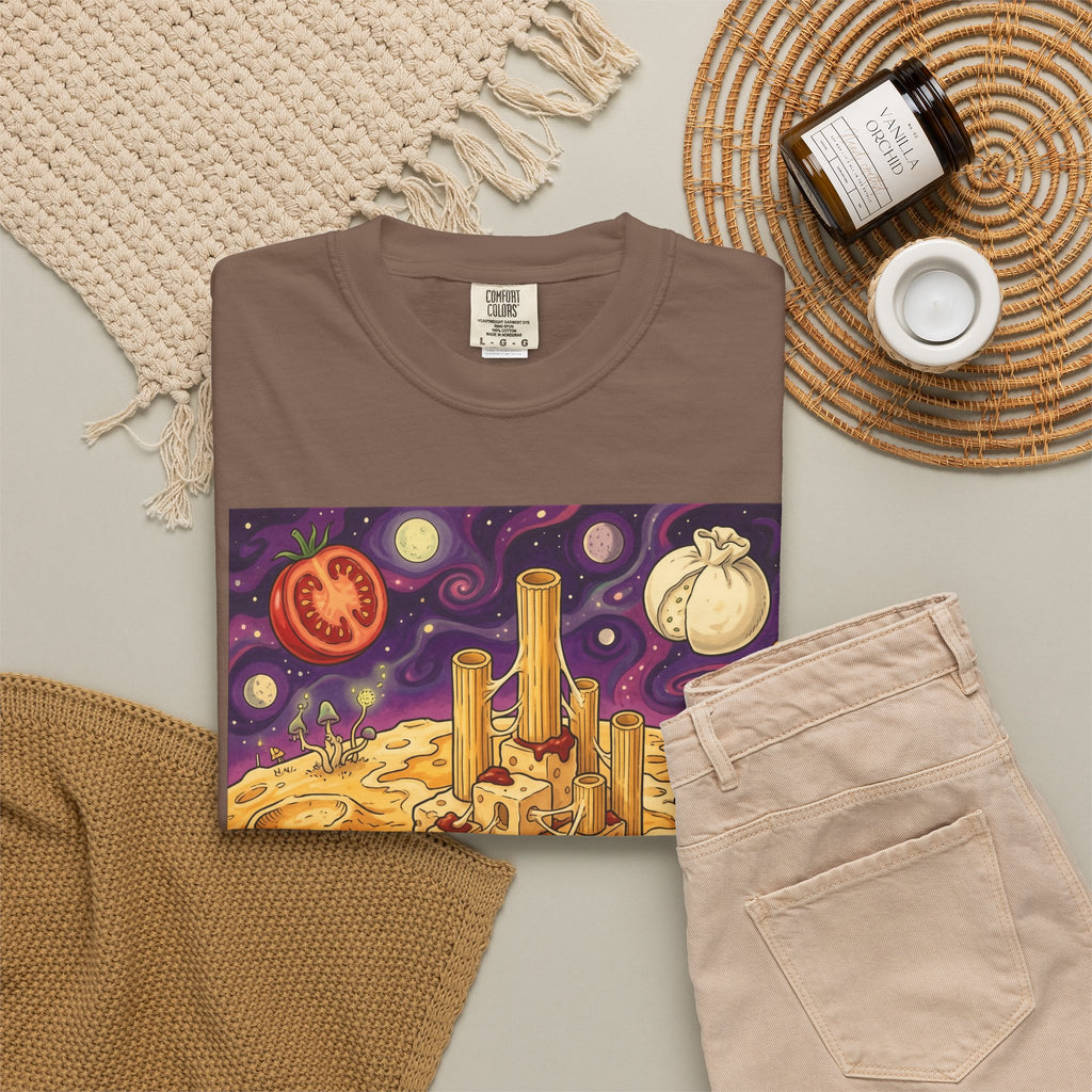 The Pasta Citadel — Funny Pasta Castle Tee · Surreal Foodie Art