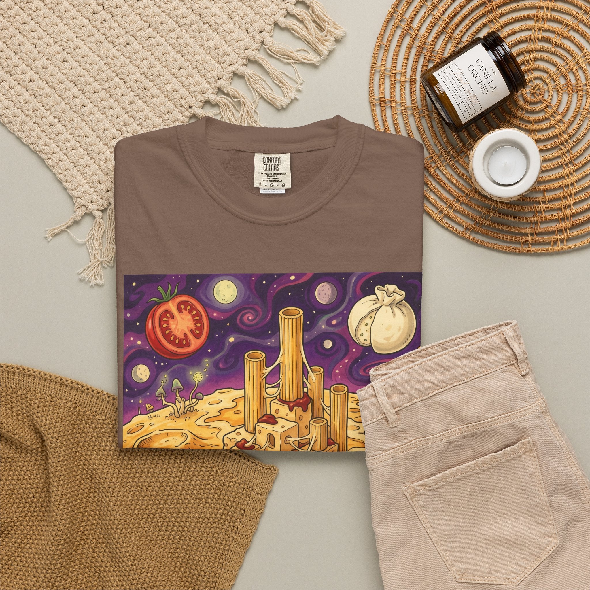 The Pasta Citadel — Funny Pasta Castle Tee · Surreal Foodie Art