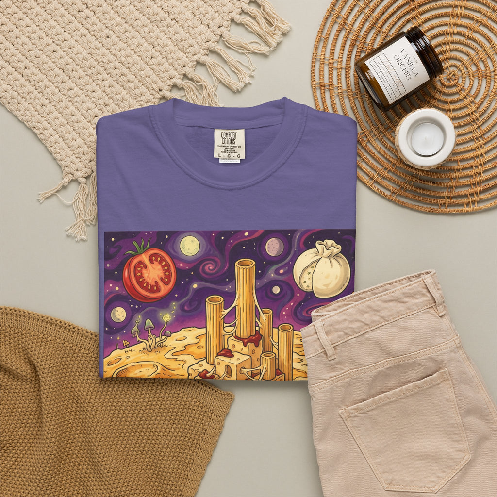 The Pasta Citadel — Funny Pasta Castle Tee · Surreal Foodie Art