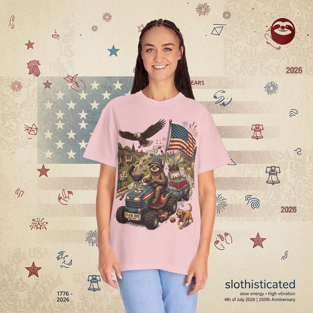 The Slow Ride — Sloth Riding Mower Americana T-Shirt