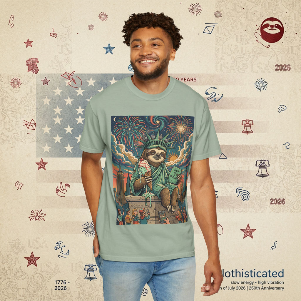 The Colossus — Liberty Sloth Statue Fireworks T-Shirt