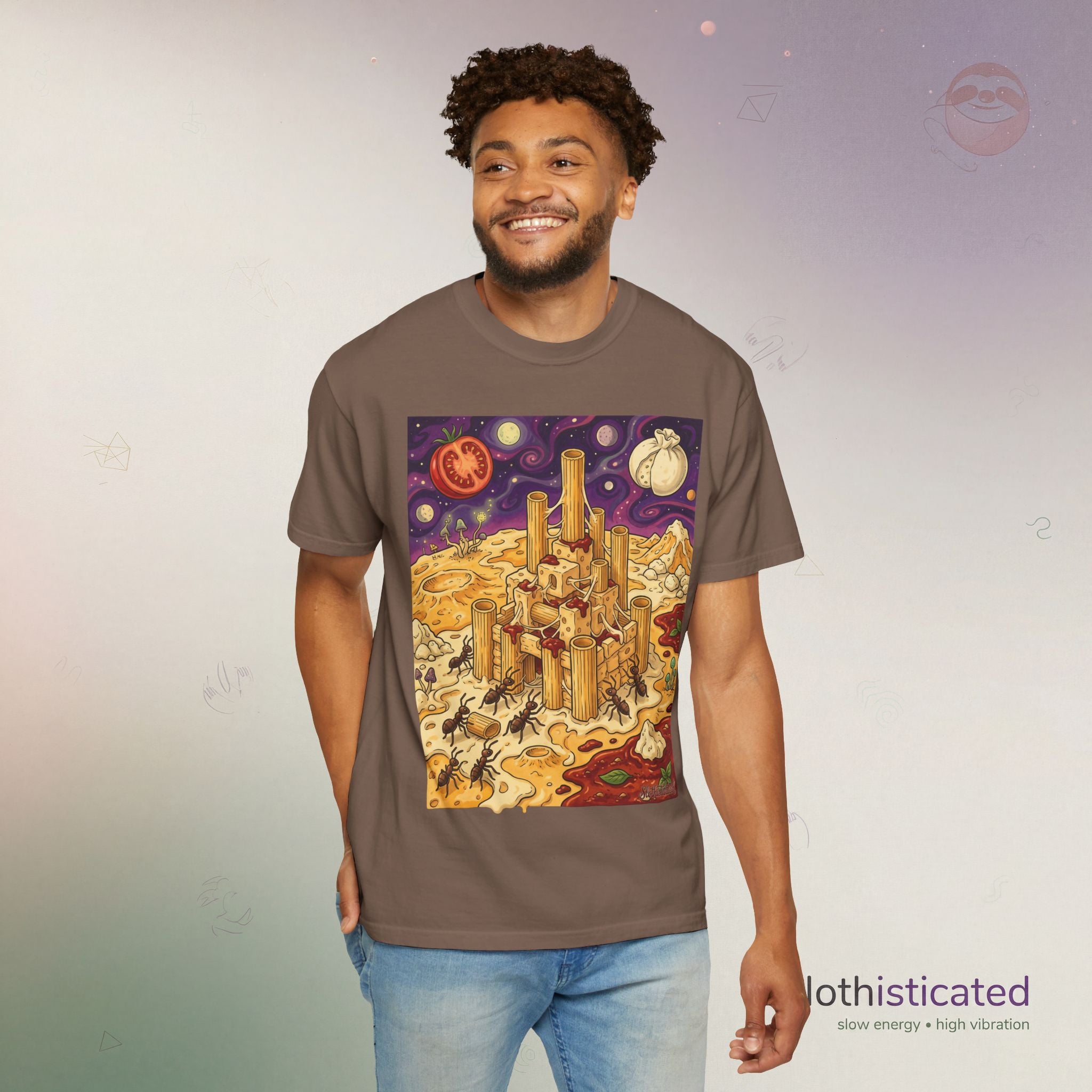 The Pasta Citadel — Funny Pasta Castle Tee · Surreal Foodie Art