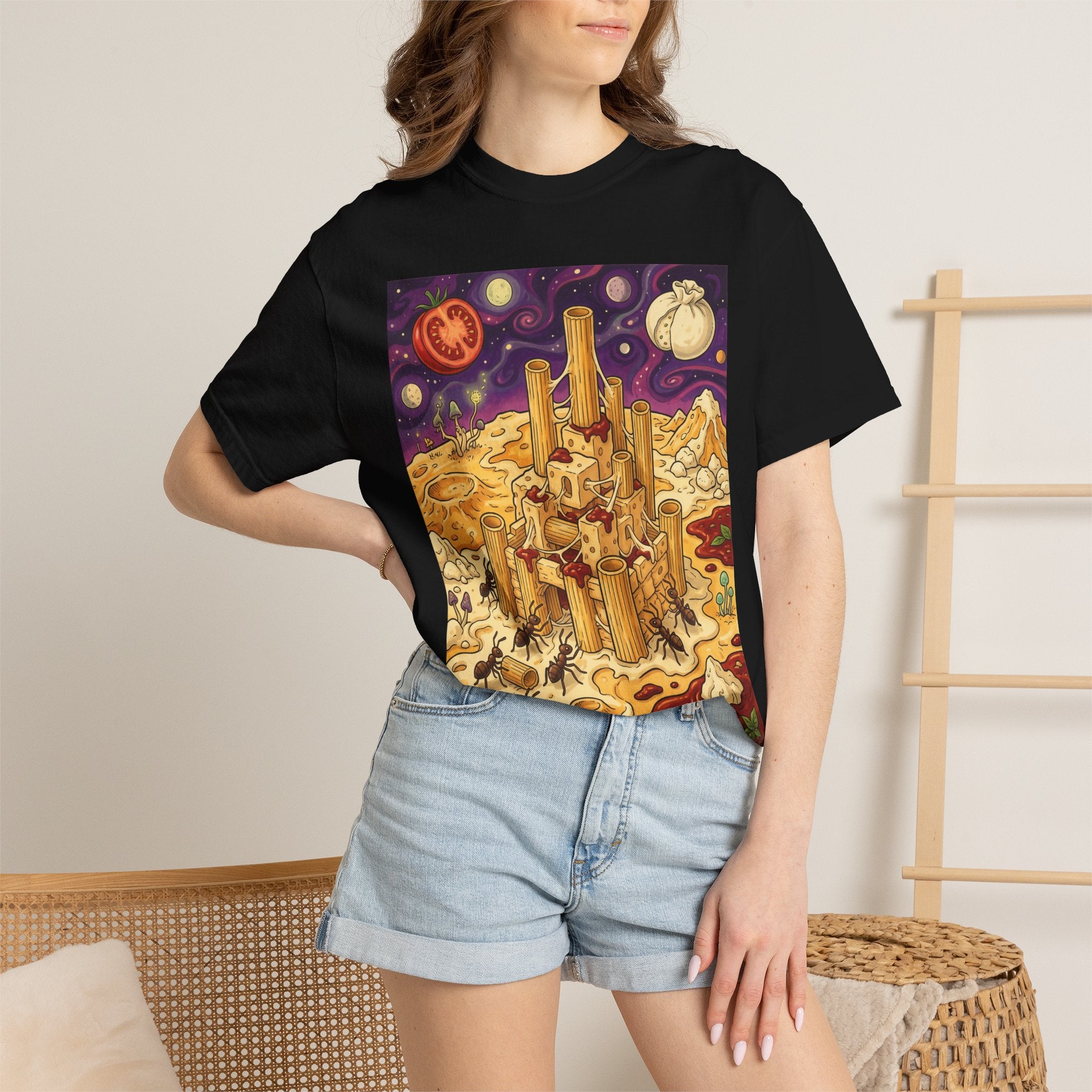 The Pasta Citadel — Funny Pasta Castle Tee · Surreal Foodie Art