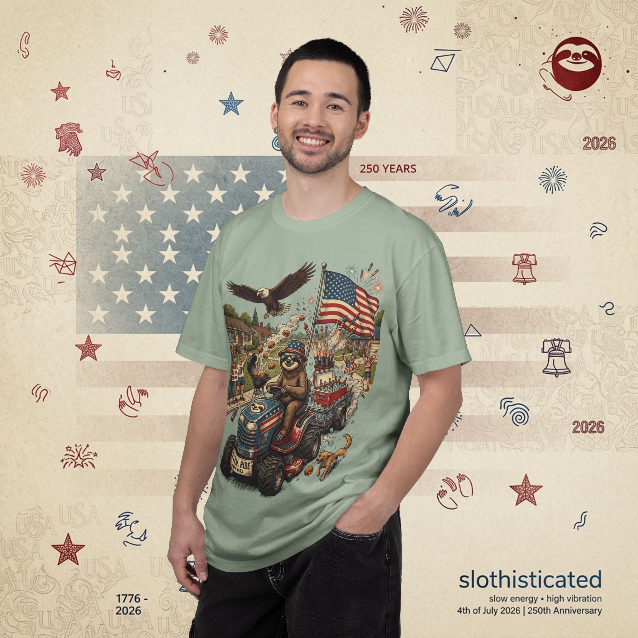 The Slow Ride — Sloth Riding Mower Americana T-Shirt
