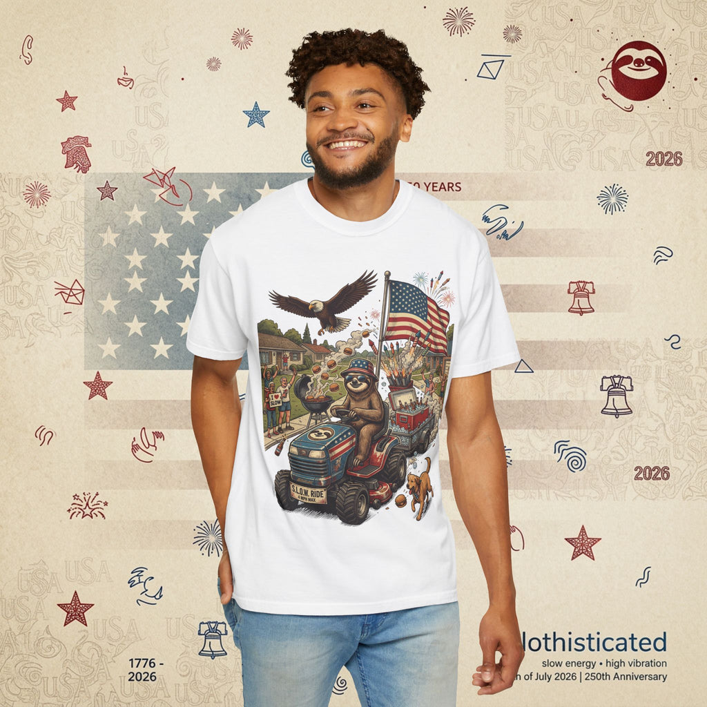 The Slow Ride — Sloth Riding Mower Americana T-Shirt