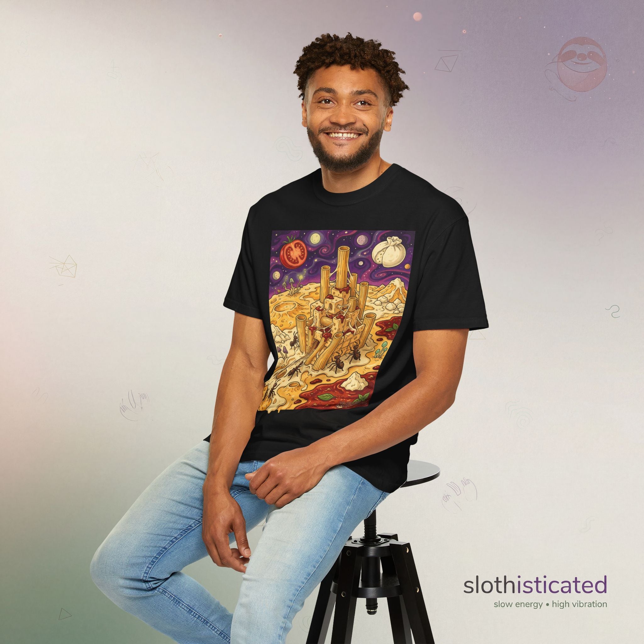 The Pasta Citadel — Funny Pasta Castle Tee · Surreal Foodie Art