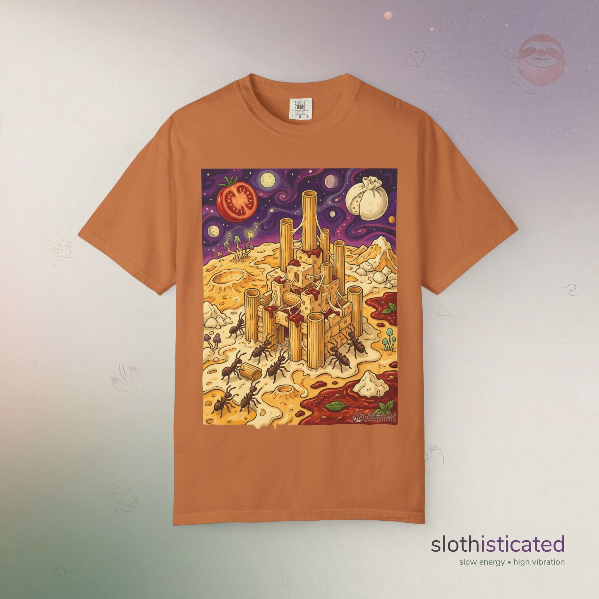 The Pasta Citadel — Funny Pasta Castle Tee · Surreal Foodie Art