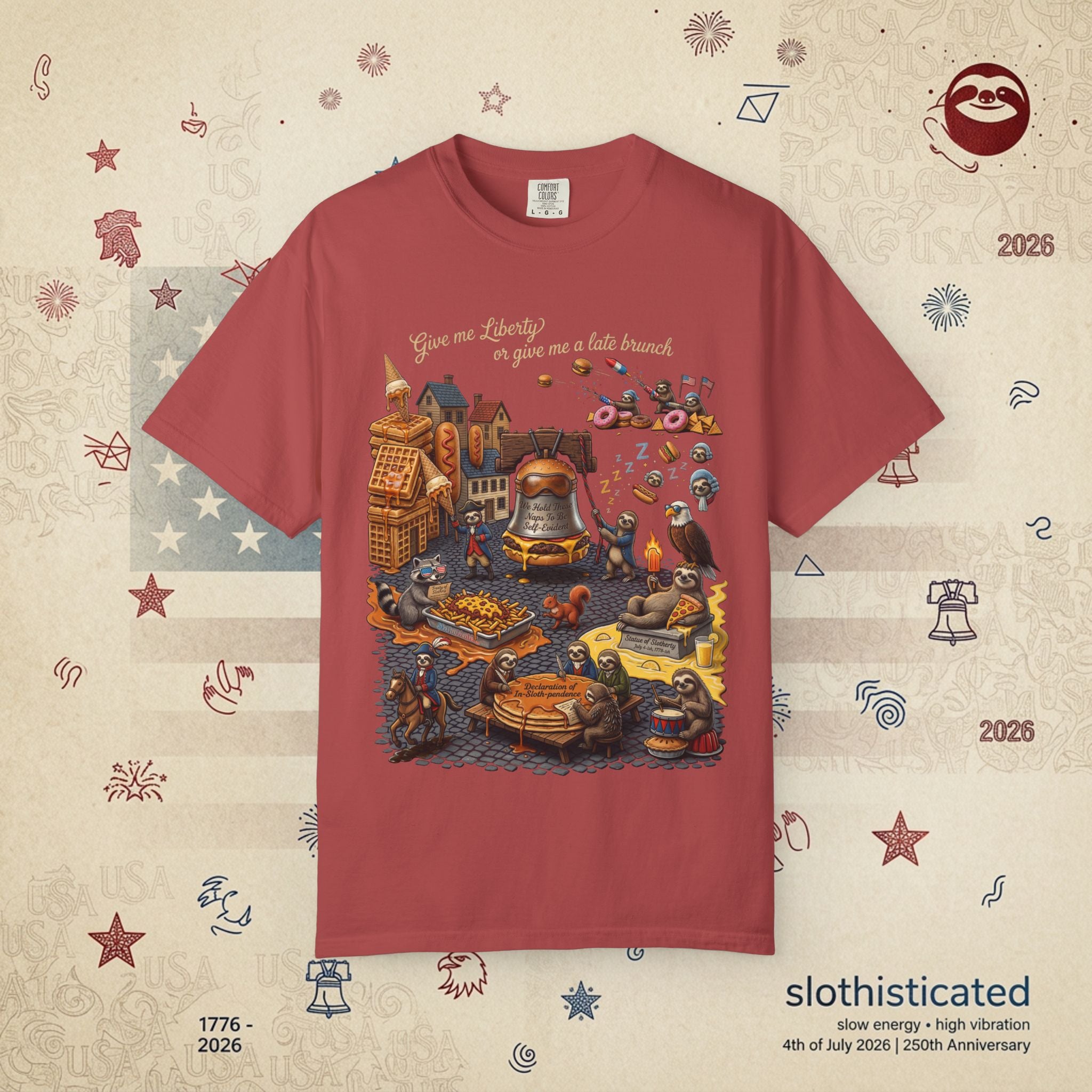 The Late Brunch — Liberty Bell Sloth Vintage Illustration Tee