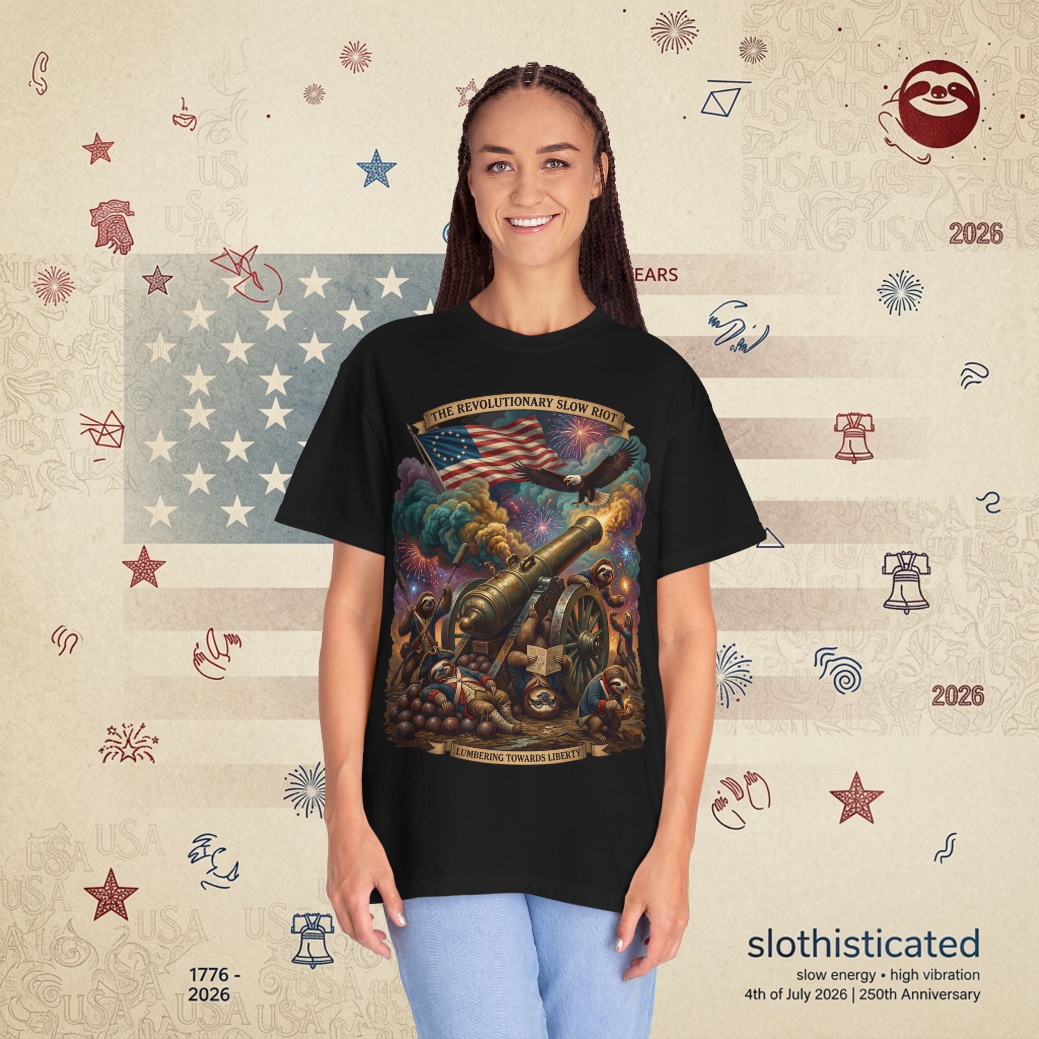 The Slow Riot — Patriotic Revolutionary Cannon 1776–2026 T-Shirt