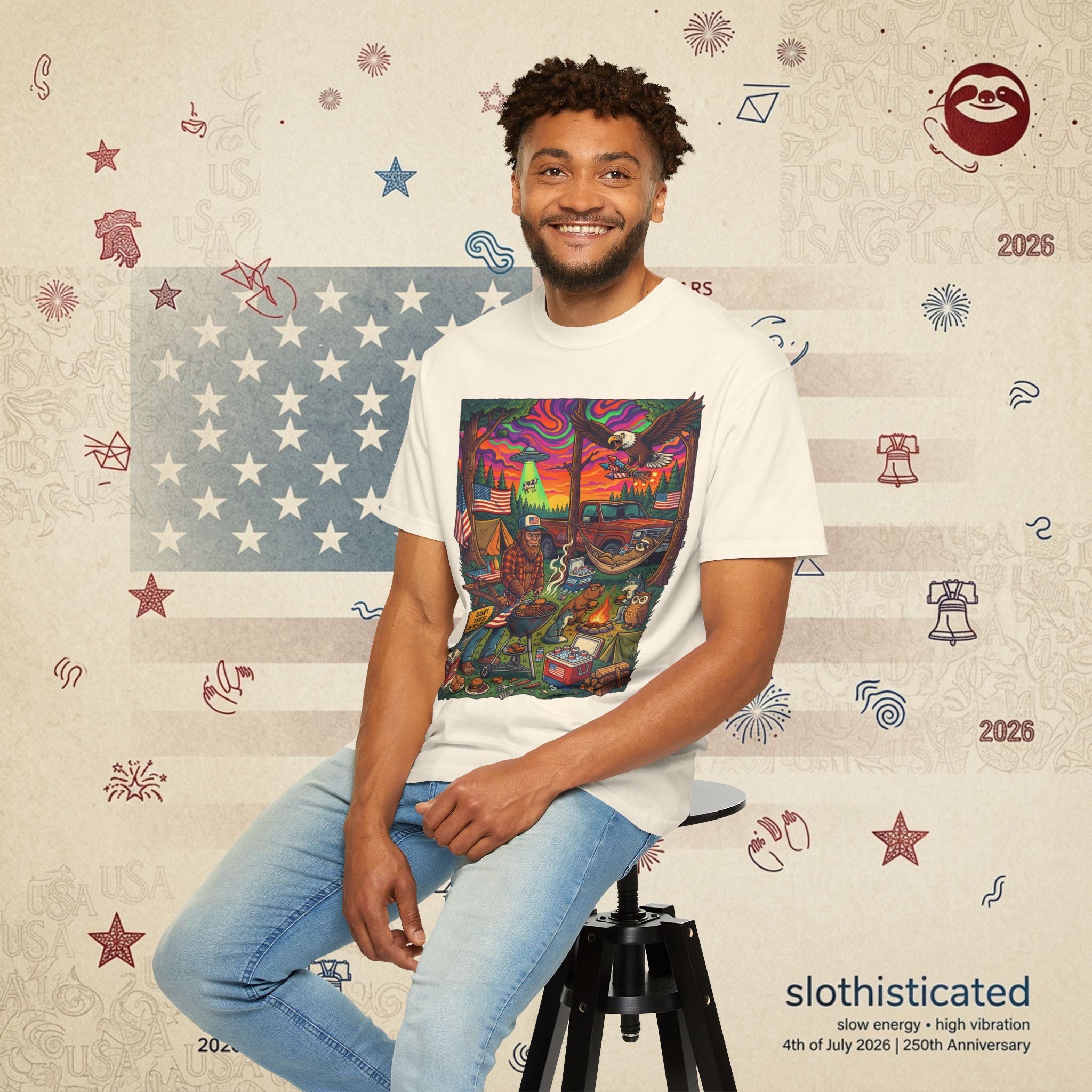 The Long Weekend — Sloth Campfire Americana T-Shirt
