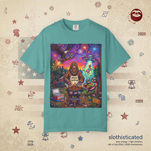 The Visitation — Psychedelic Sasquatch 4th of July BBQ UFO T-Shirt
