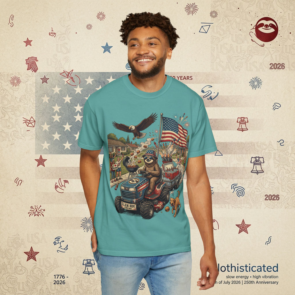 The Slow Ride — Sloth Riding Mower Americana T-Shirt