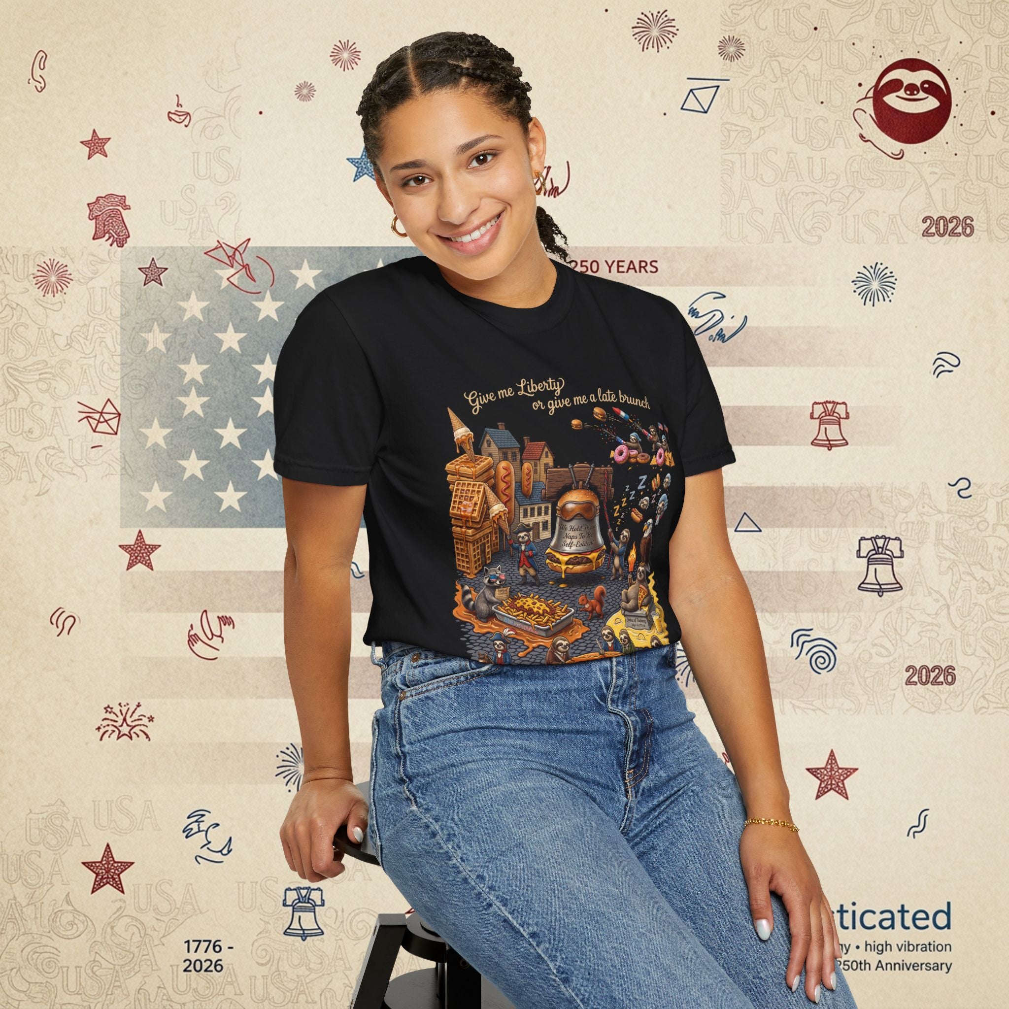The Late Brunch — Liberty Bell Sloth Vintage Illustration Tee