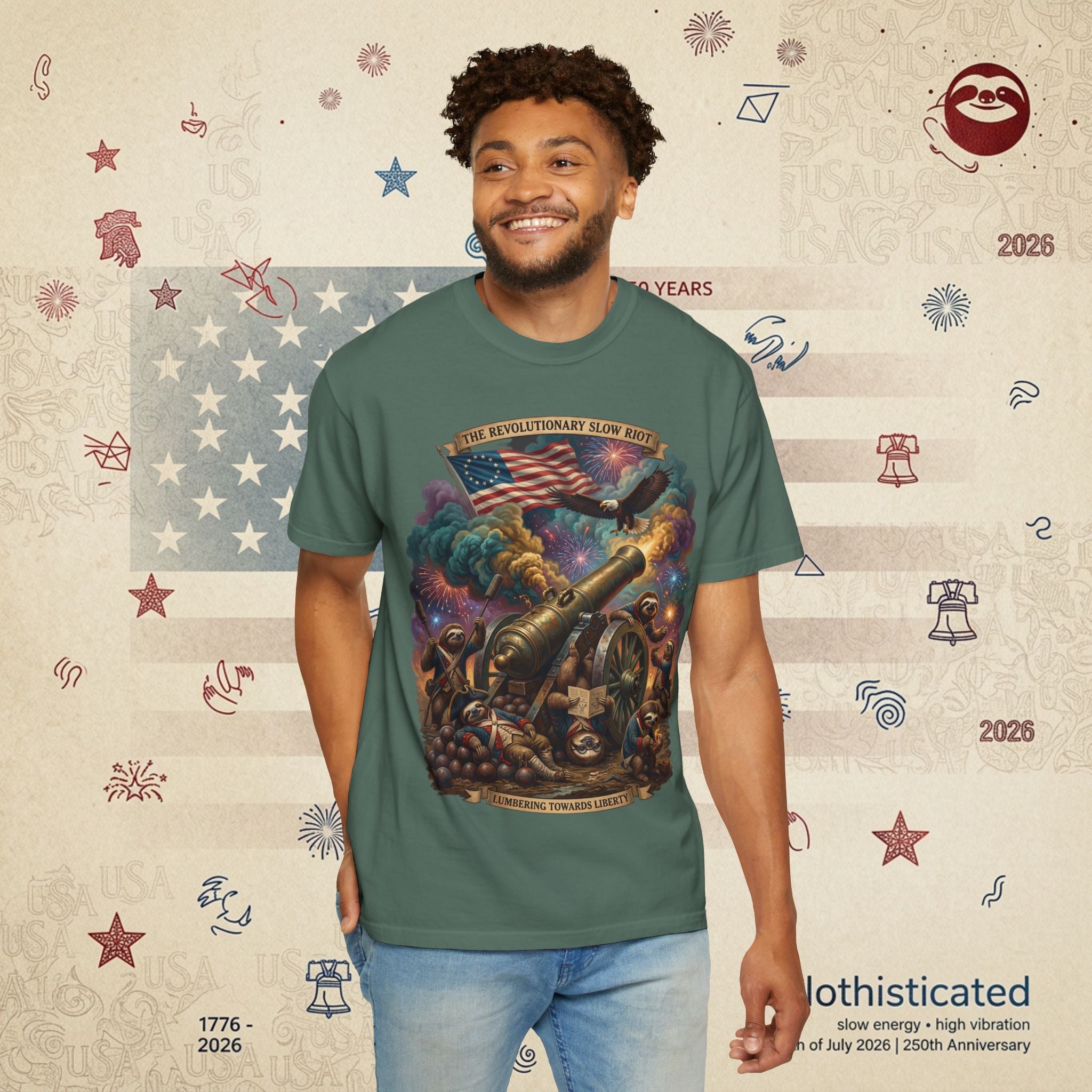 The Slow Riot — Patriotic Revolutionary Cannon 1776–2026 T-Shirt
