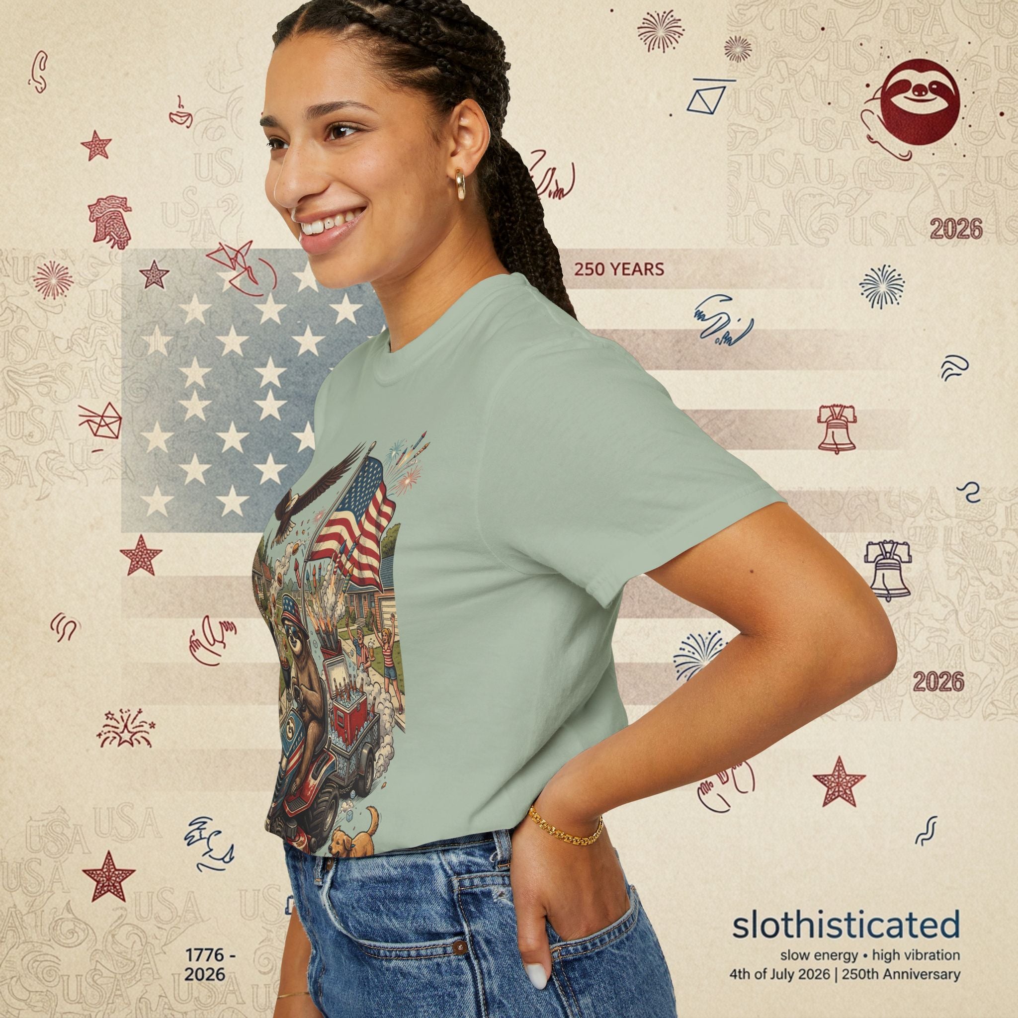 The Slow Ride — Sloth Riding Mower Americana T-Shirt