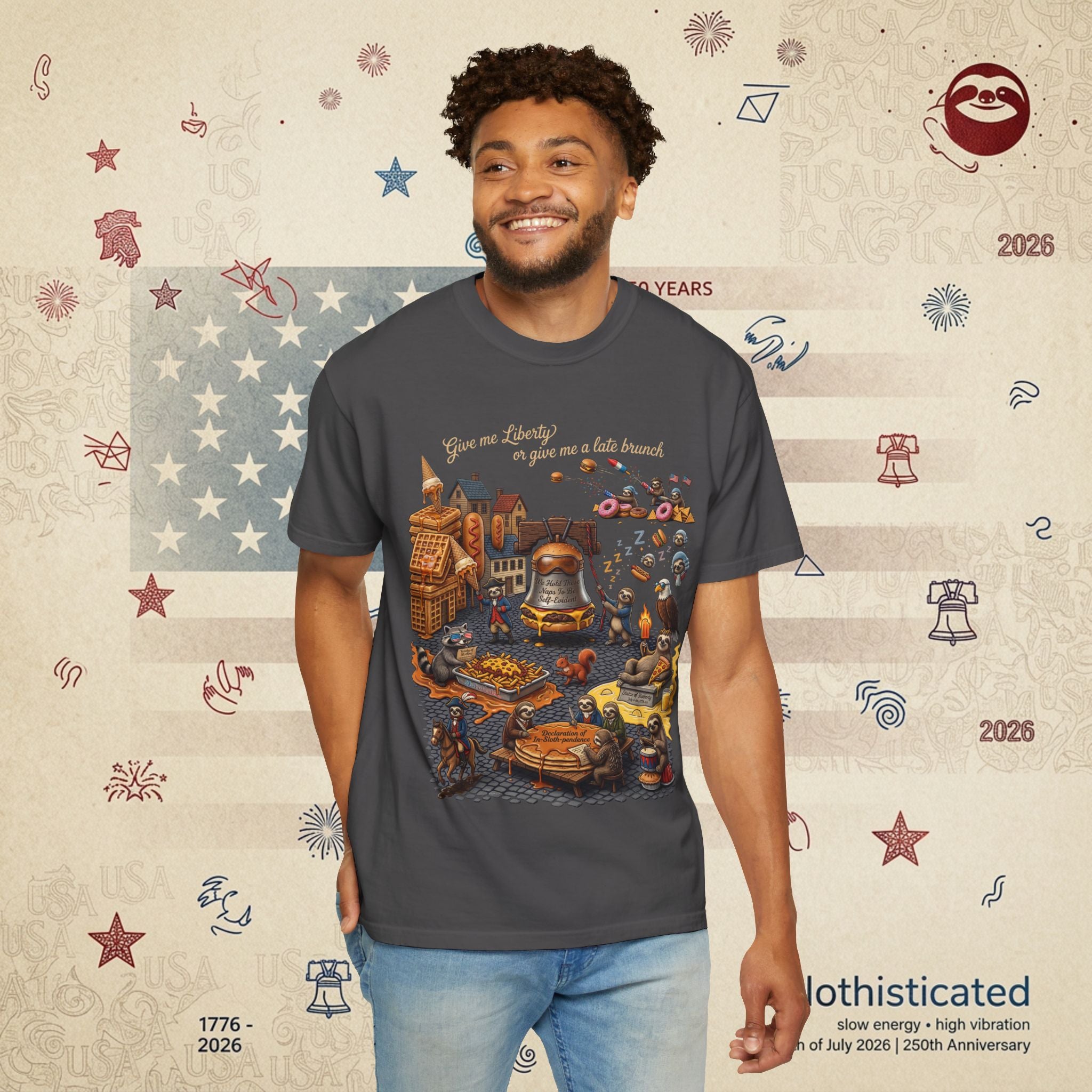 The Late Brunch — Liberty Bell Sloth Vintage Illustration Tee