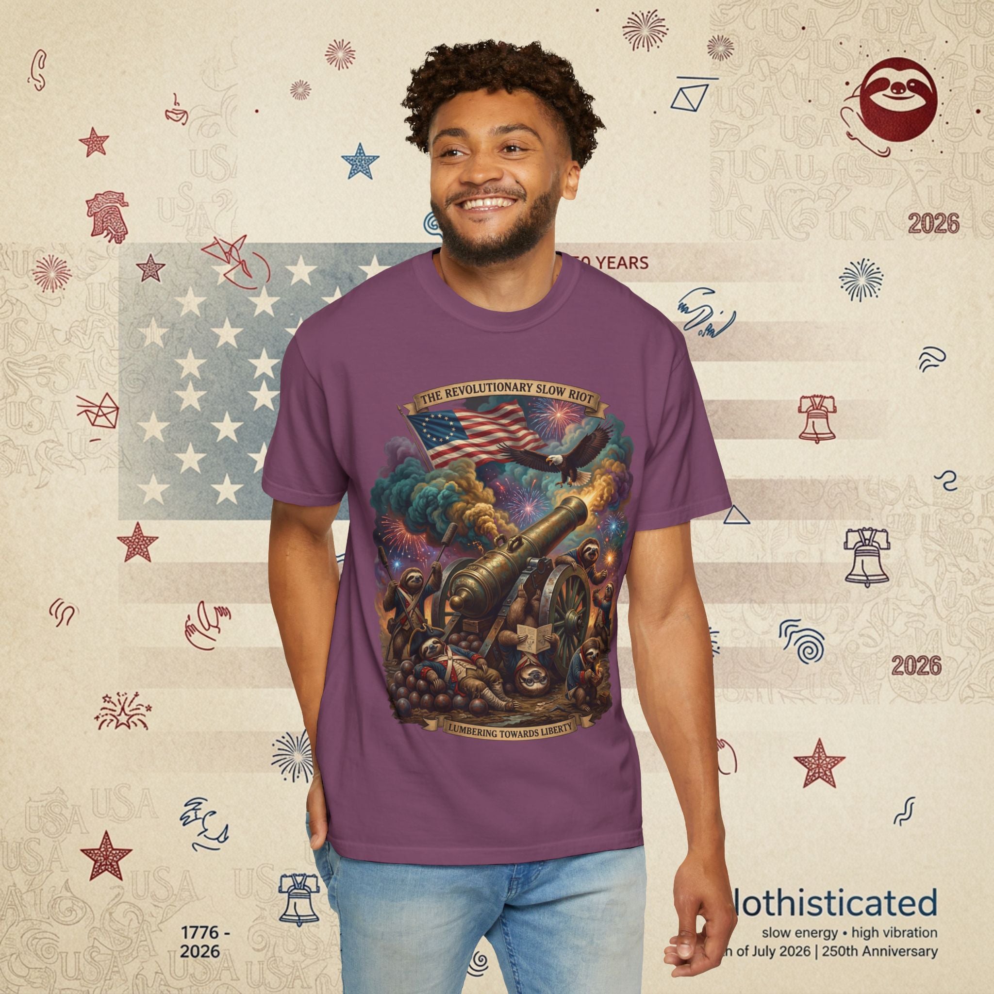 The Slow Riot — Patriotic Revolutionary Cannon 1776–2026 T-Shirt