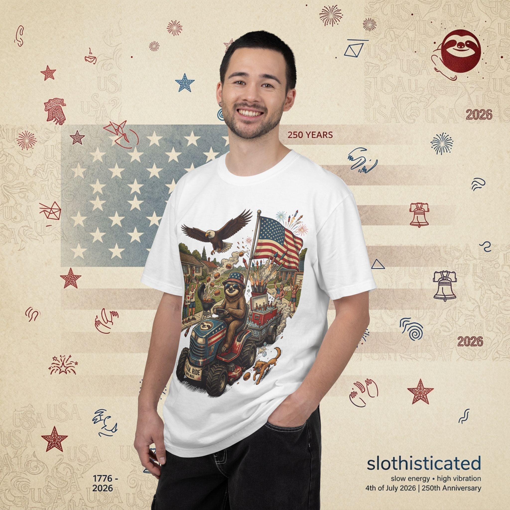 The Slow Ride — Sloth Riding Mower Americana T-Shirt
