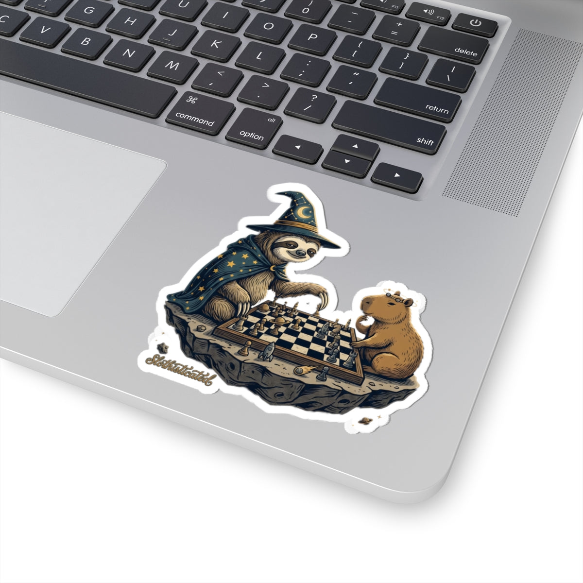 The Long Game — Wizard Sloth and Capybara Chess Kiss-Cut Sticker
