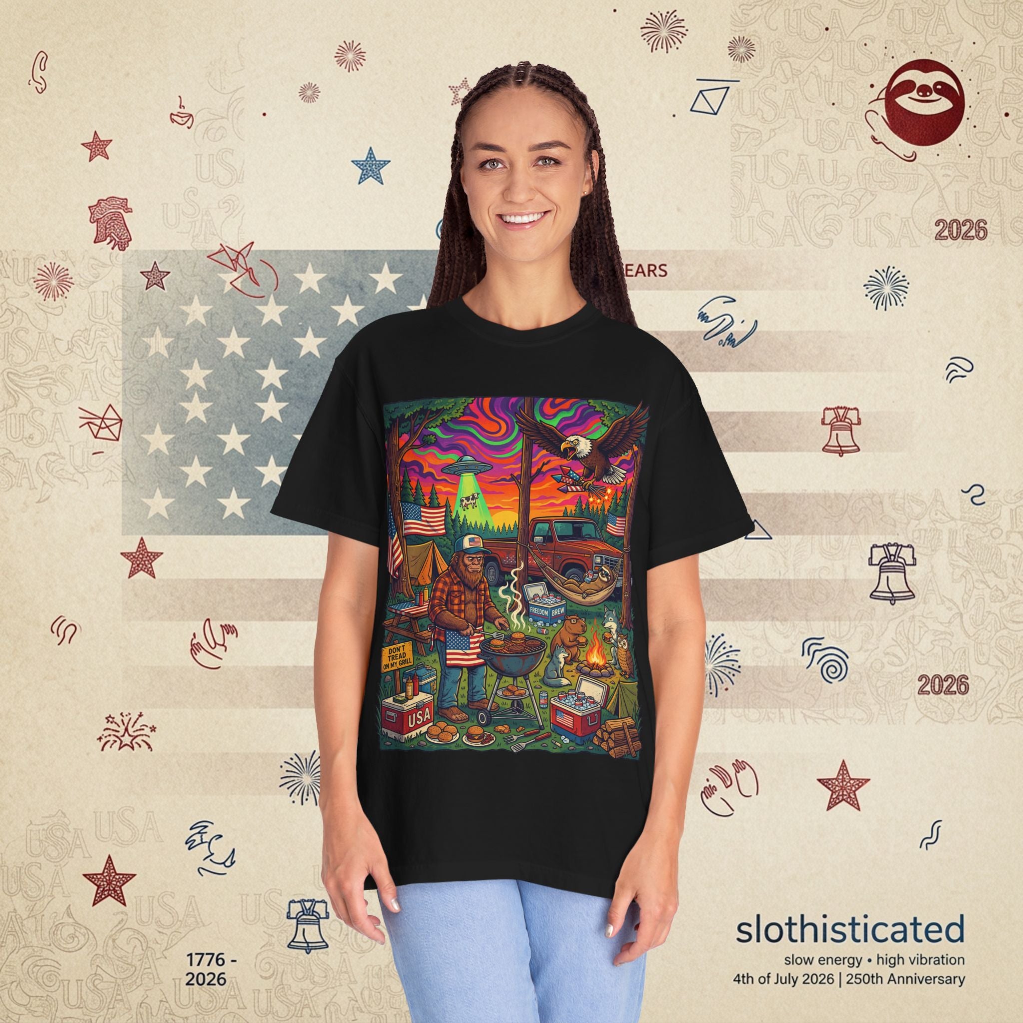 The Long Weekend — Sloth Campfire Americana T-Shirt