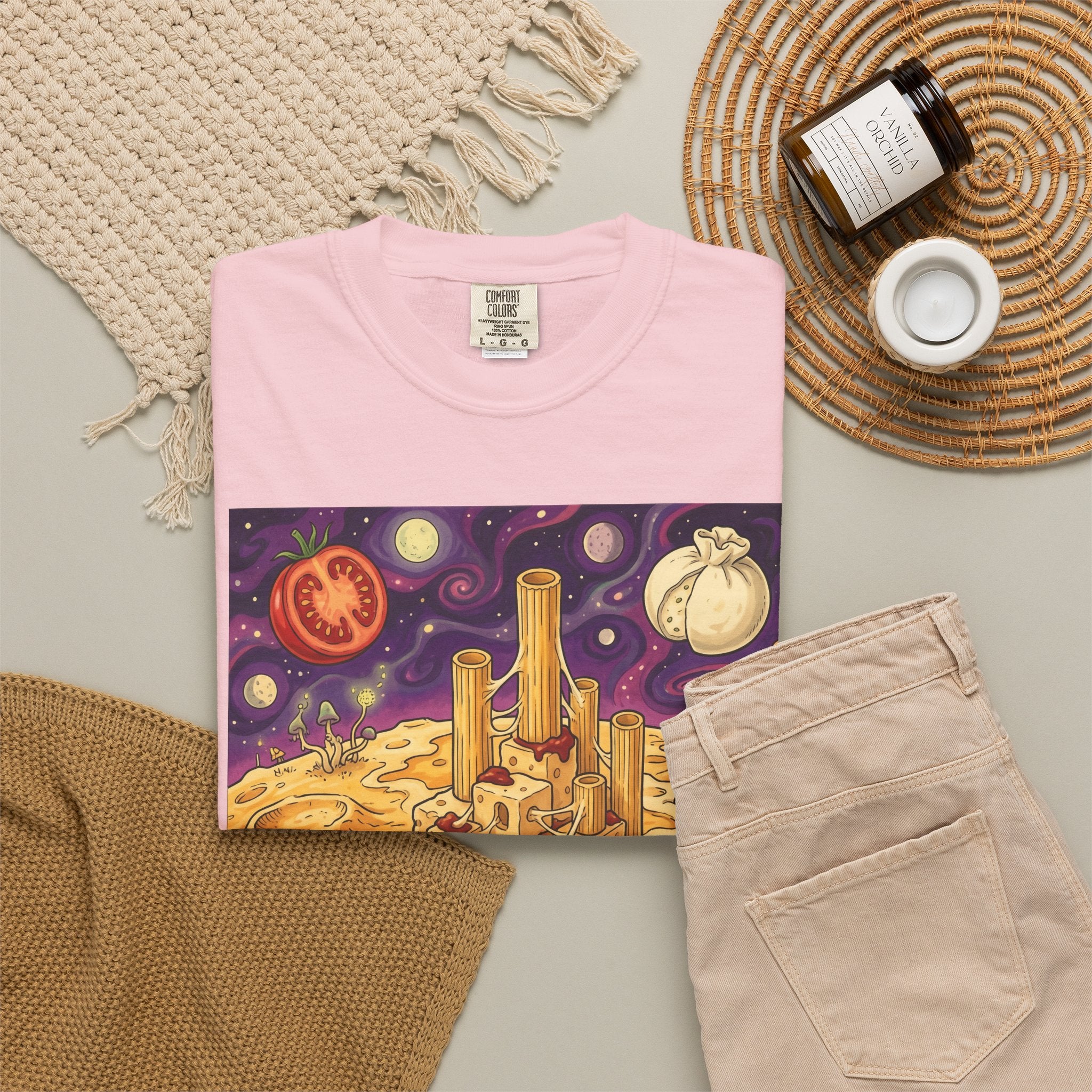 The Pasta Citadel — Funny Pasta Castle Tee · Surreal Foodie Art