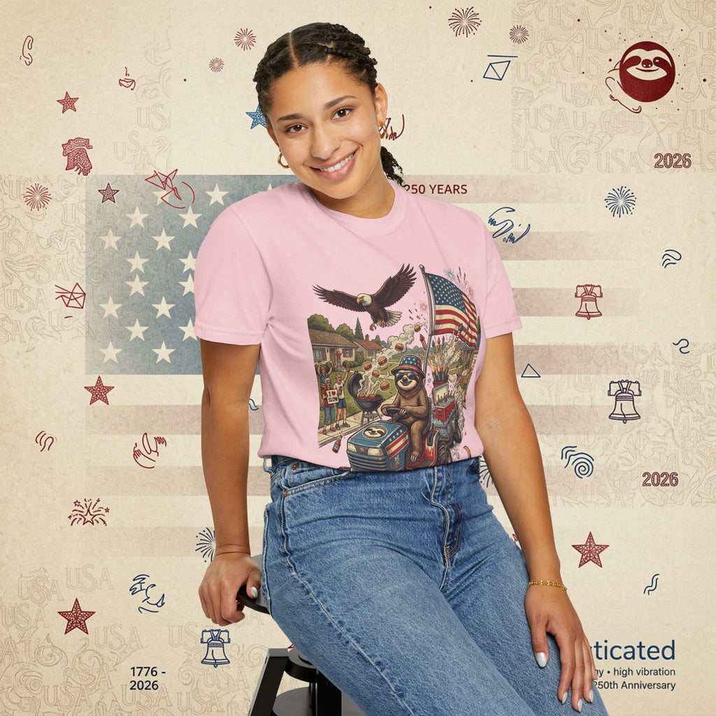 The Slow Ride — Sloth Riding Mower Americana T-Shirt