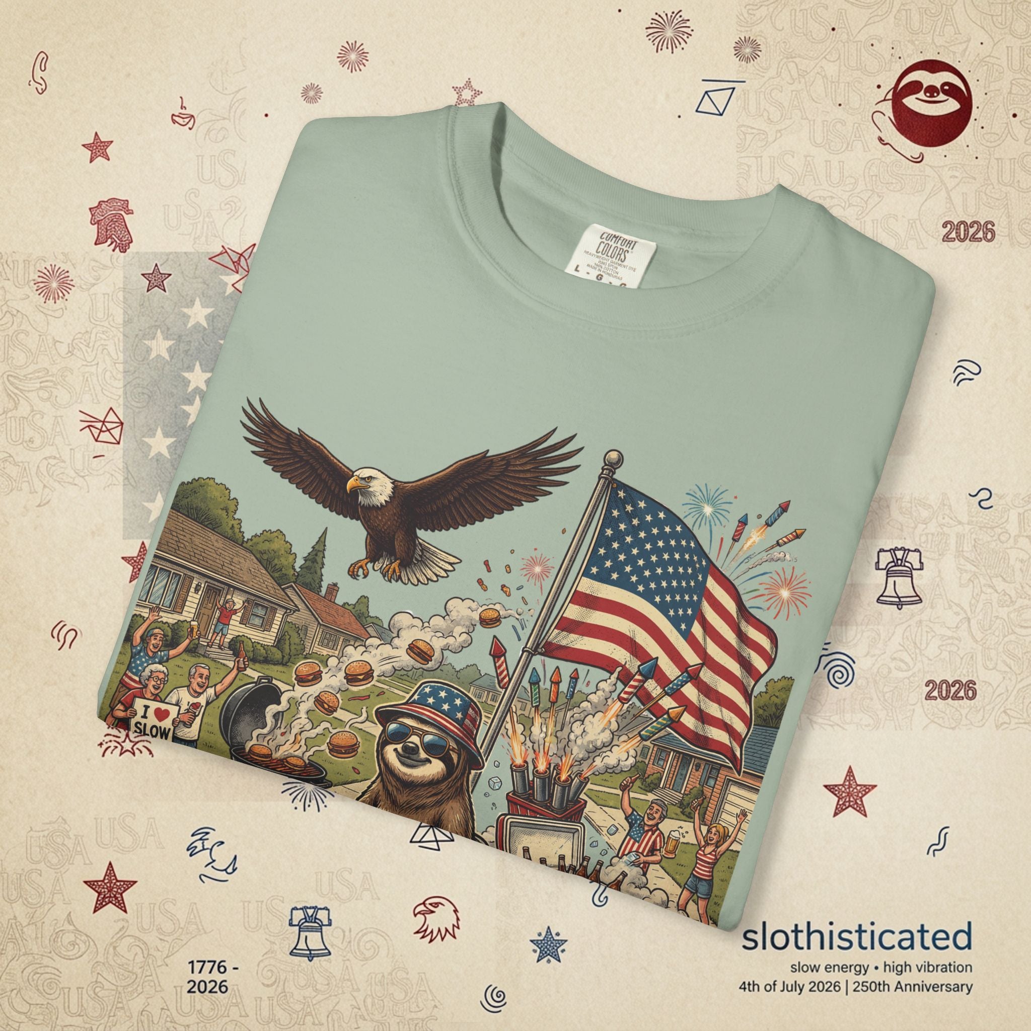 The Slow Ride — Sloth Riding Mower Americana T-Shirt