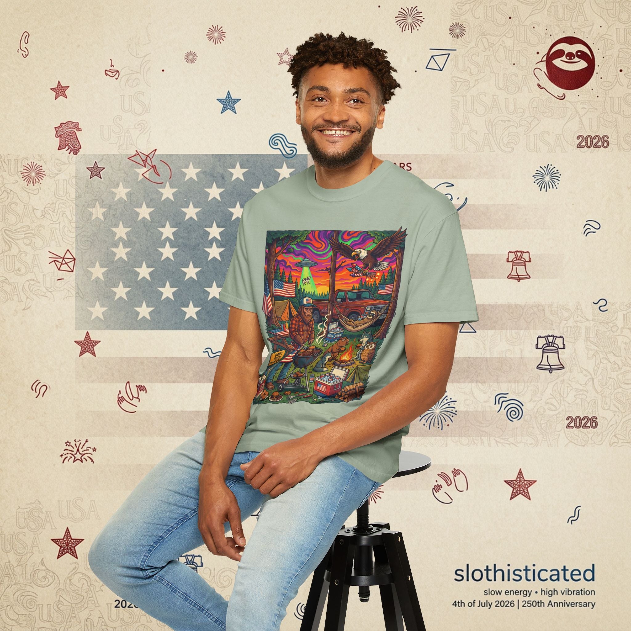 The Long Weekend — Sloth Campfire Americana T-Shirt