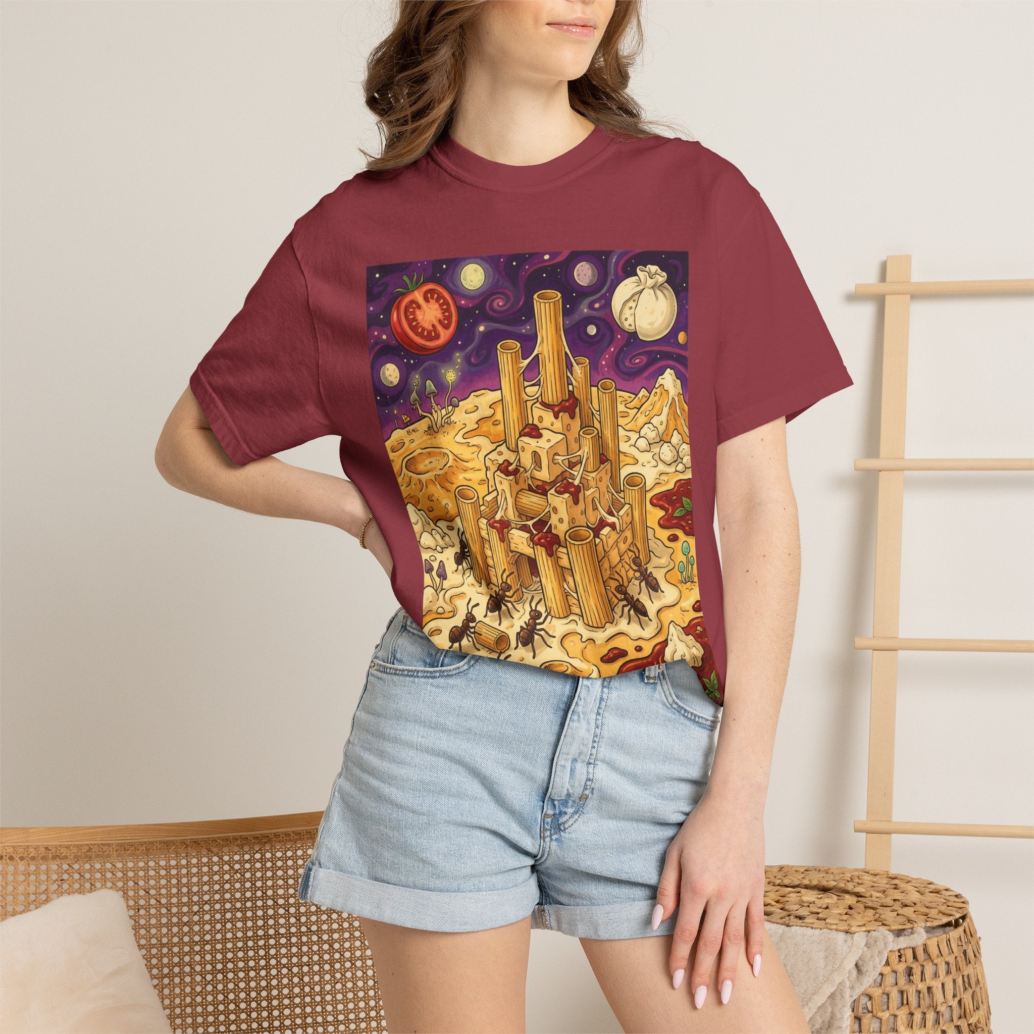 The Pasta Citadel — Funny Pasta Castle Tee · Surreal Foodie Art