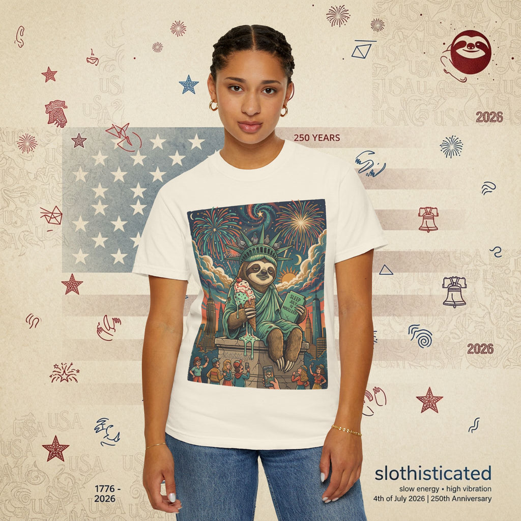 The Colossus — Liberty Sloth Statue Fireworks T-Shirt
