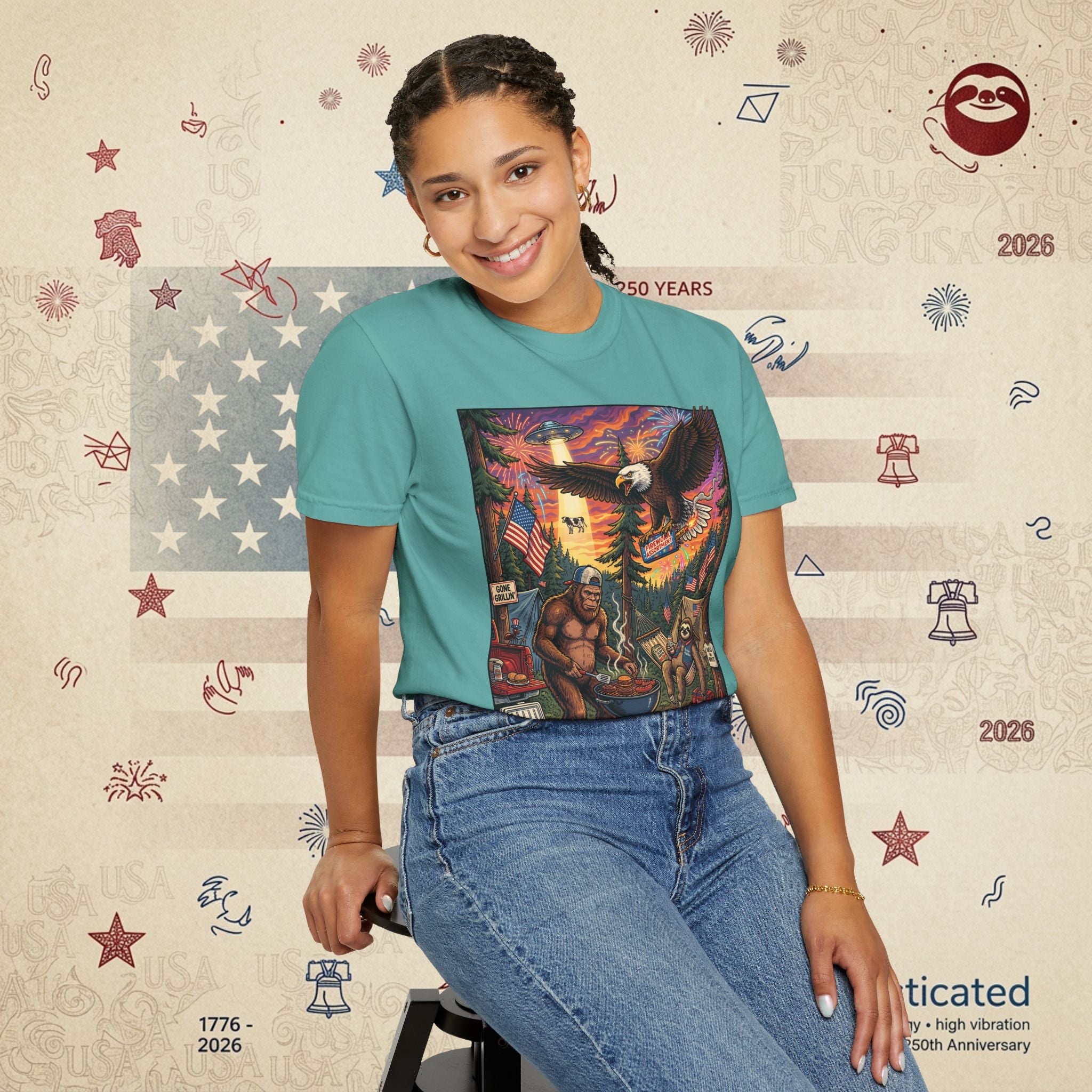 The Pitmaster — Patriotic Sasquatch Eagle Cookout T-Shirt