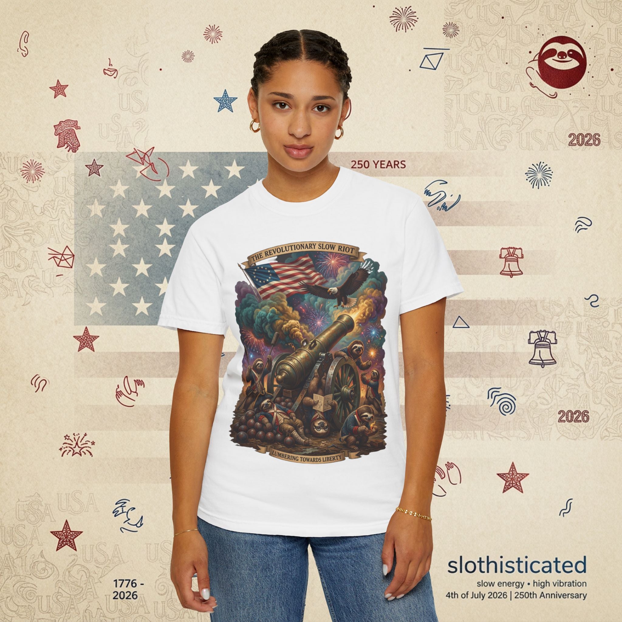 The Slow Riot — Patriotic Revolutionary Cannon 1776–2026 T-Shirt
