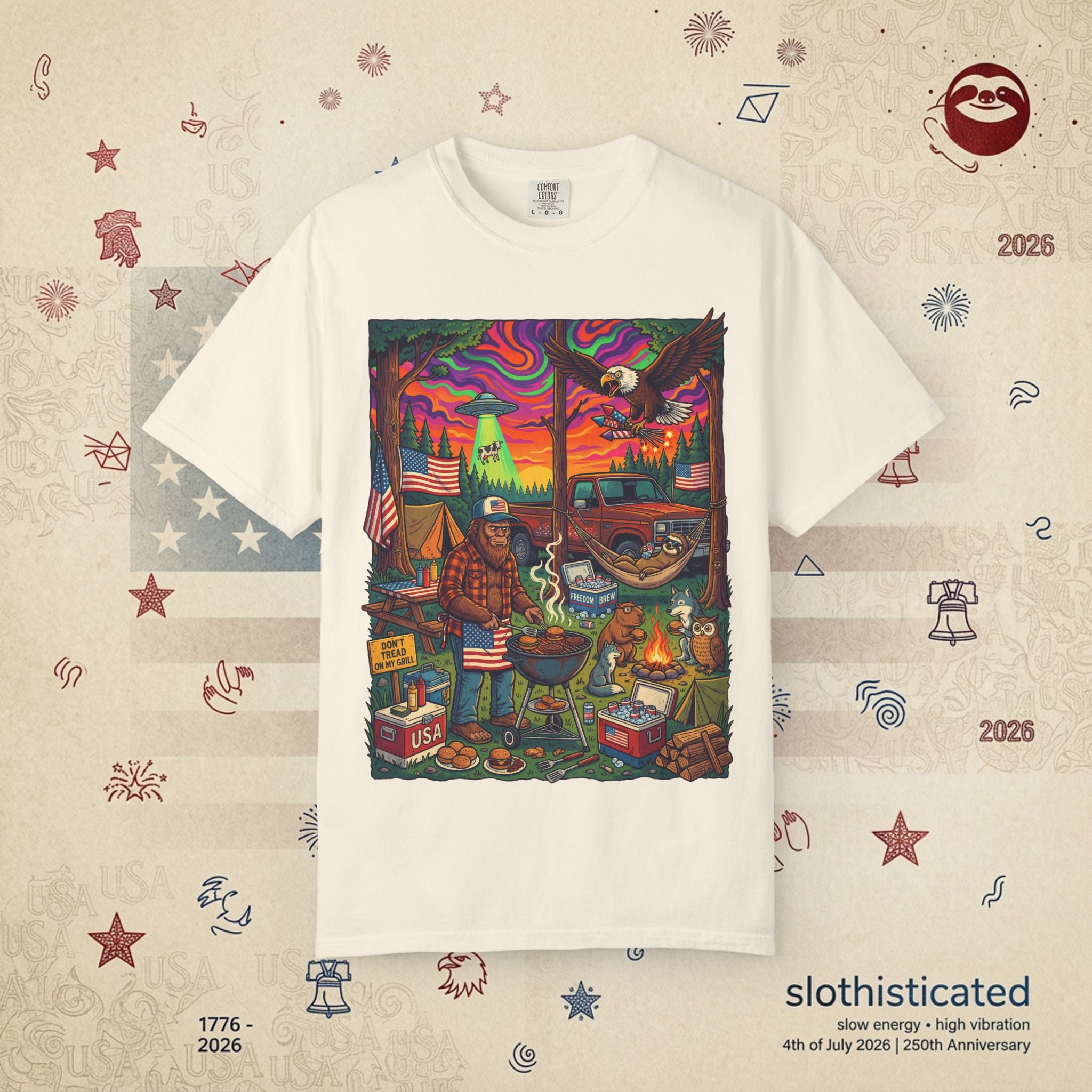 The Long Weekend — Sloth Campfire Americana T-Shirt