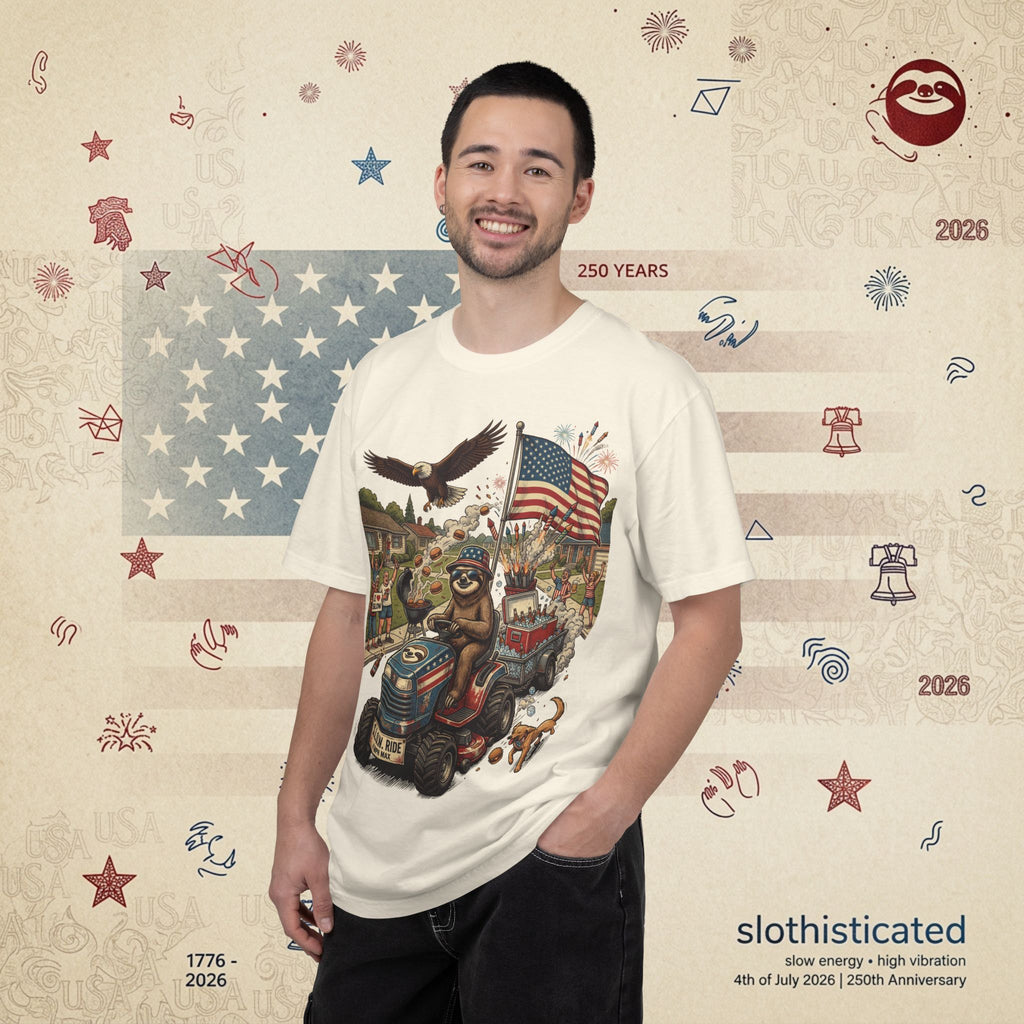 The Slow Ride — Sloth Riding Mower Americana T-Shirt
