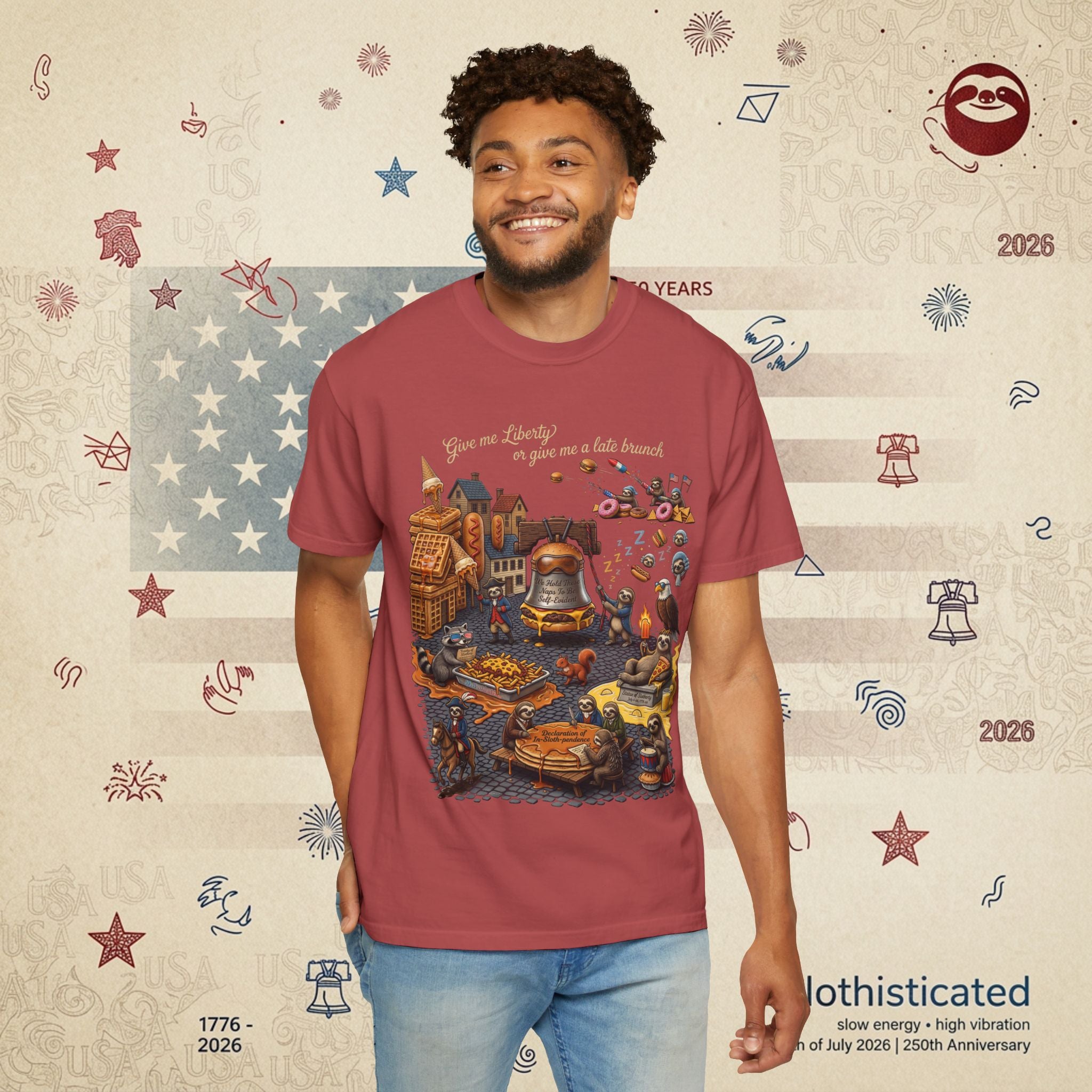 The Late Brunch — Liberty Bell Sloth Vintage Illustration Tee