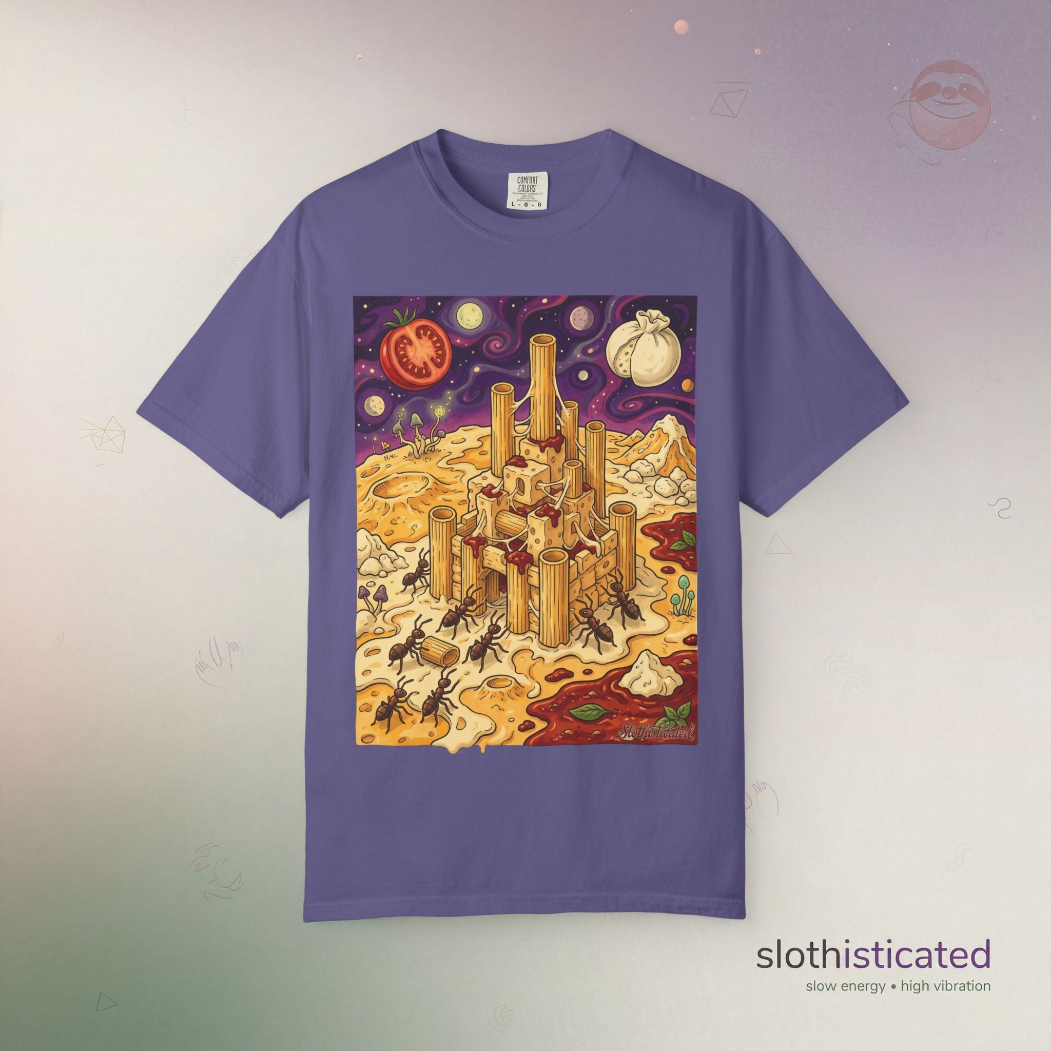 The Pasta Citadel — Funny Pasta Castle Tee · Surreal Foodie Art