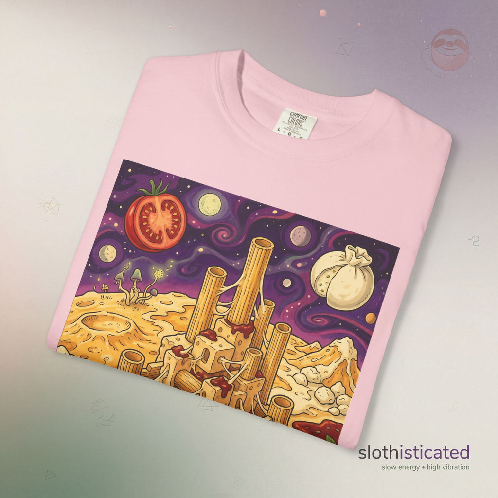 The Pasta Citadel — Funny Pasta Castle Tee · Surreal Foodie Art