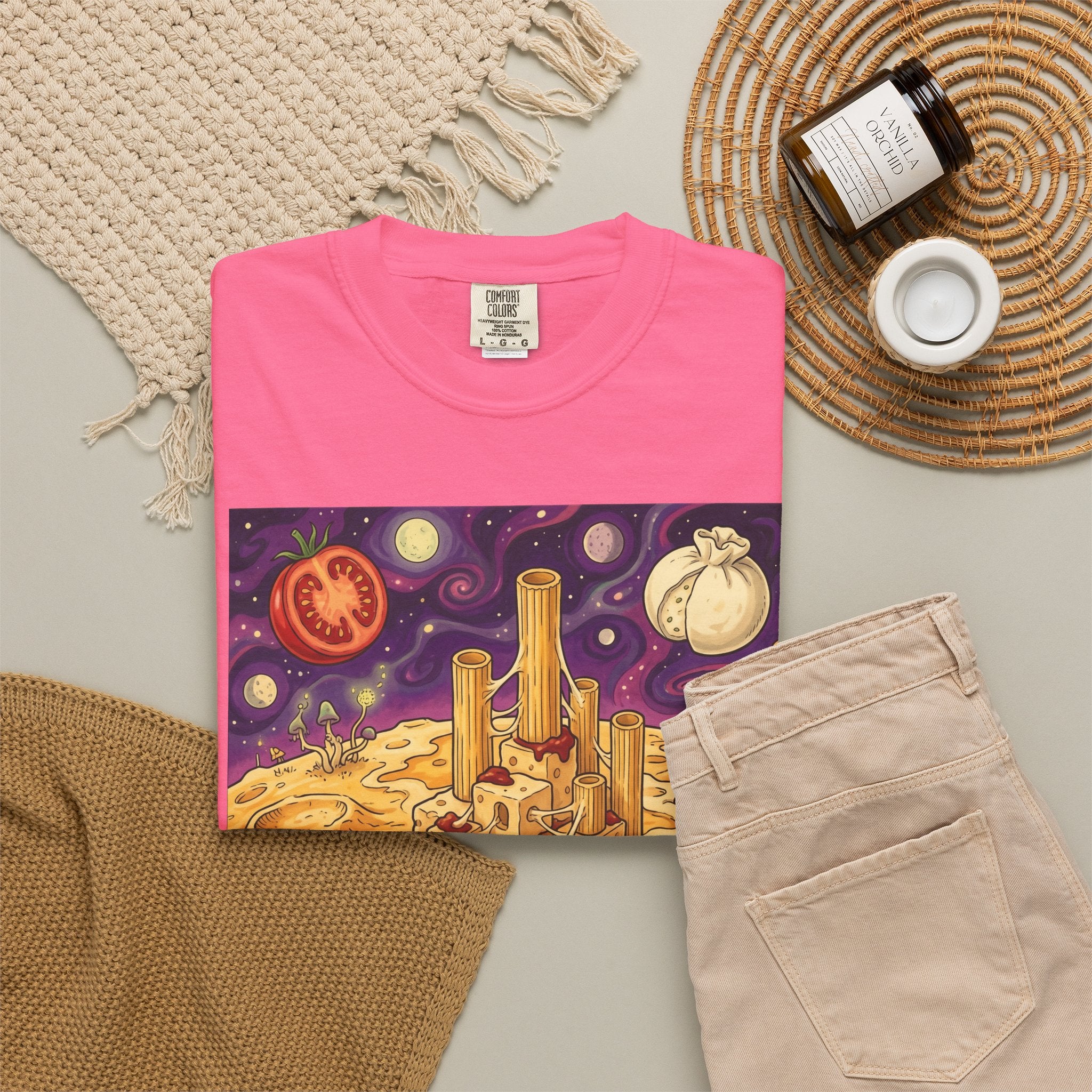 The Pasta Citadel — Funny Pasta Castle Tee · Surreal Foodie Art