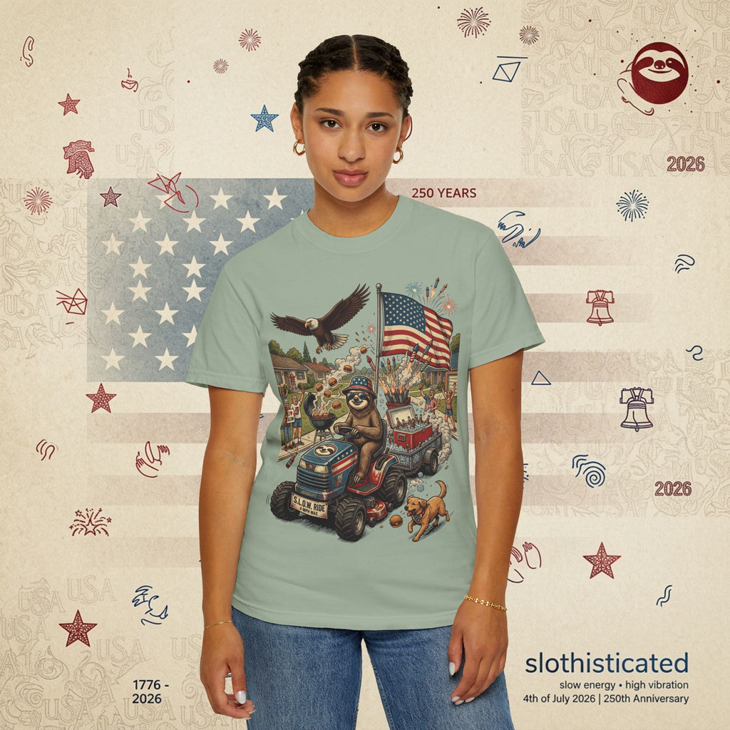 The Slow Ride — Sloth Riding Mower Americana T-Shirt