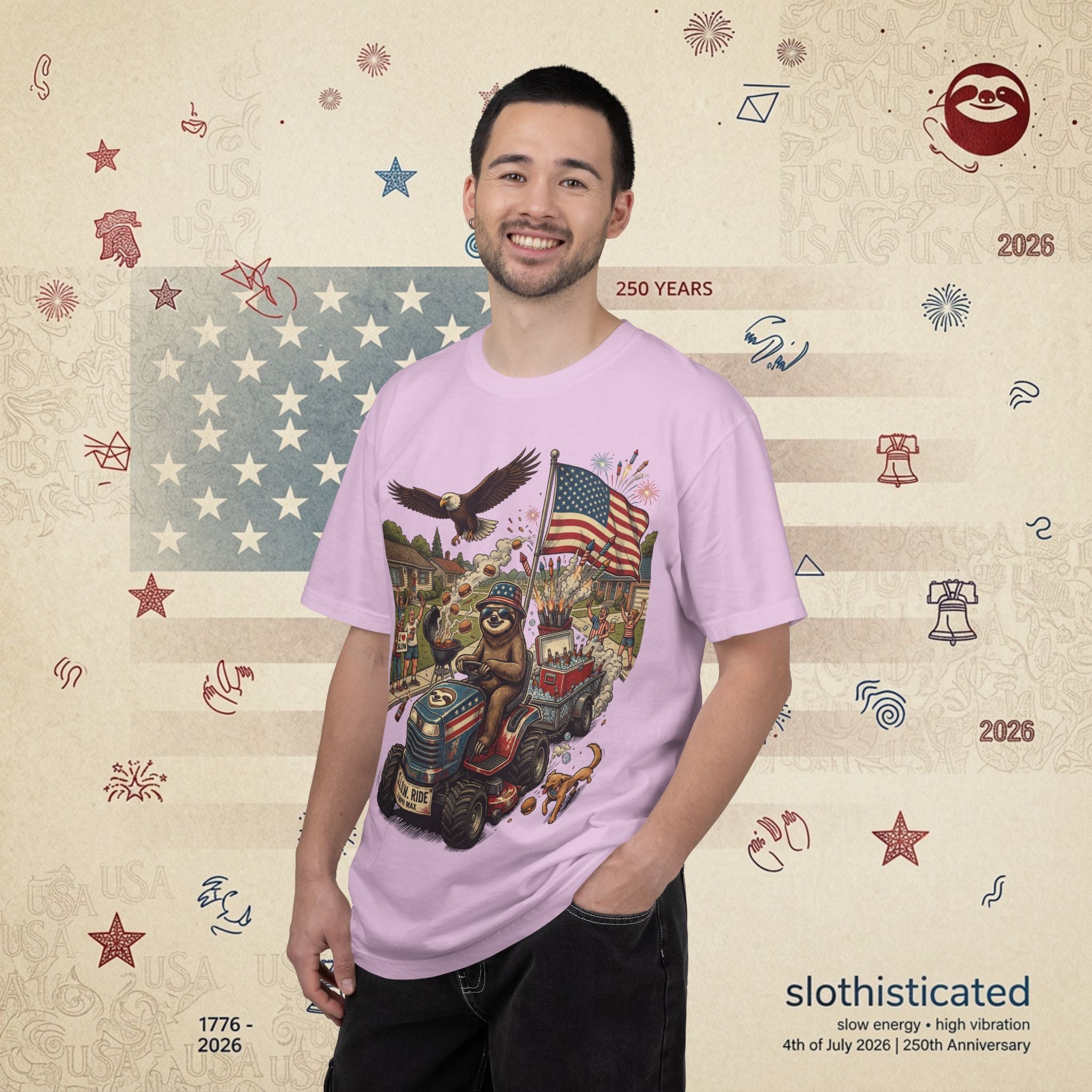 The Slow Ride — Sloth Riding Mower Americana T-Shirt