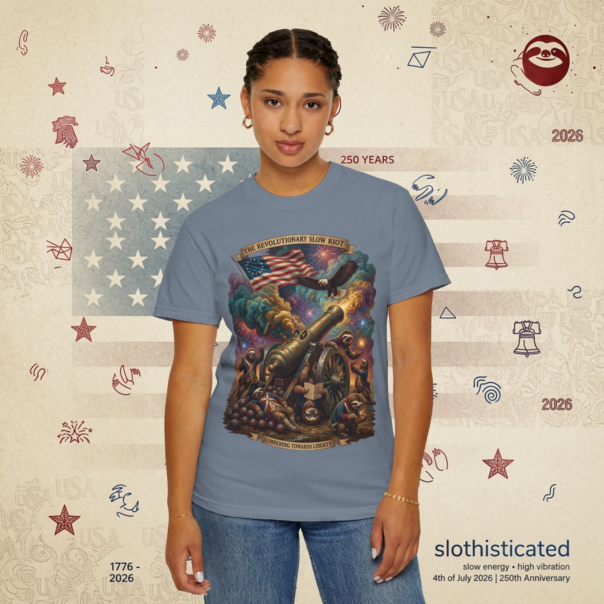 The Slow Riot — Patriotic Revolutionary Cannon 1776–2026 T-Shirt