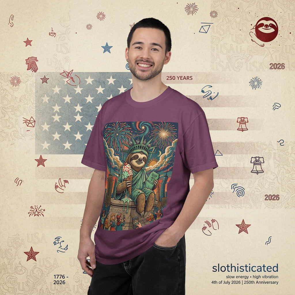 The Colossus — Liberty Sloth Statue Fireworks T-Shirt