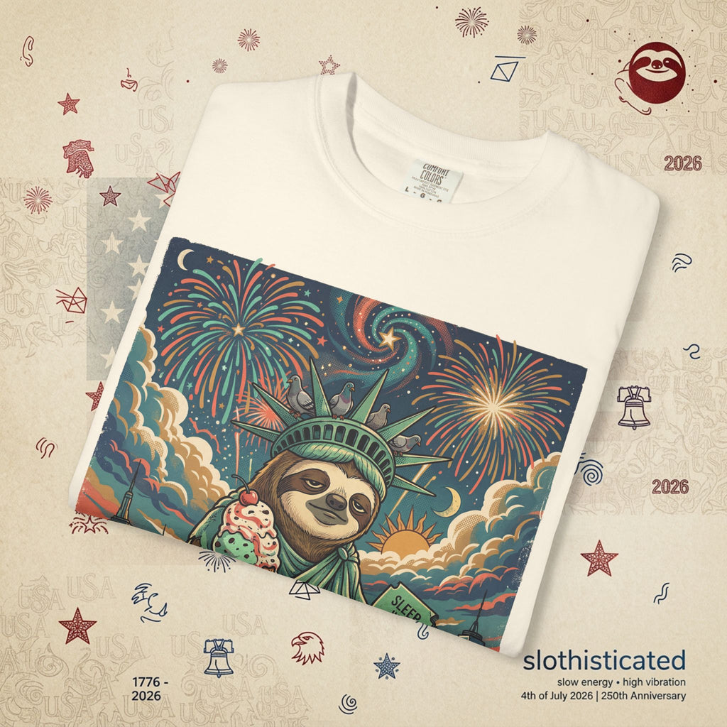 The Colossus — Liberty Sloth Statue Fireworks T-Shirt